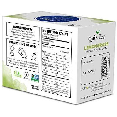 Quiktea Chai Tea Latte, Lemongrass, 100 Count