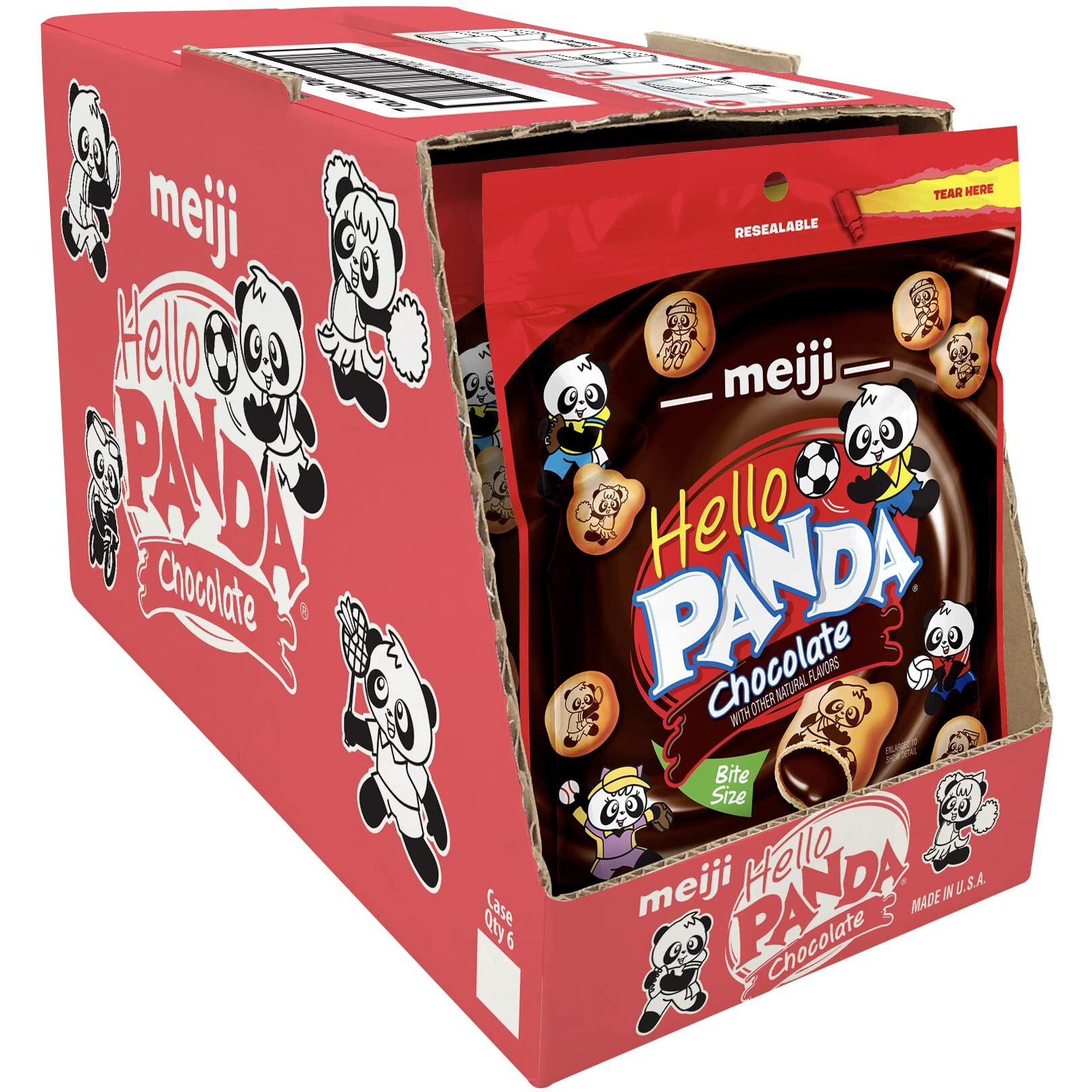 Meiji Hello Panda Cookies, Chocolate Crme Filled, Resealable Package - 7 Oz, Pack Of 6 - Bite Sized Cookies With Fun Panda Sports