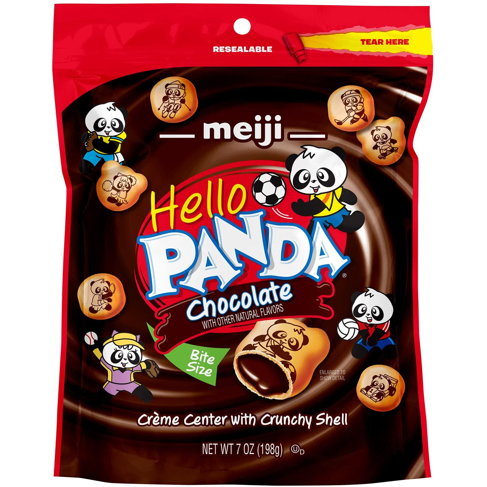 Meiji Hello Panda Cookies, Chocolate Crme Filled, Resealable Package - 7 Oz, Pack Of 6 - Bite Sized Cookies With Fun Panda Sports