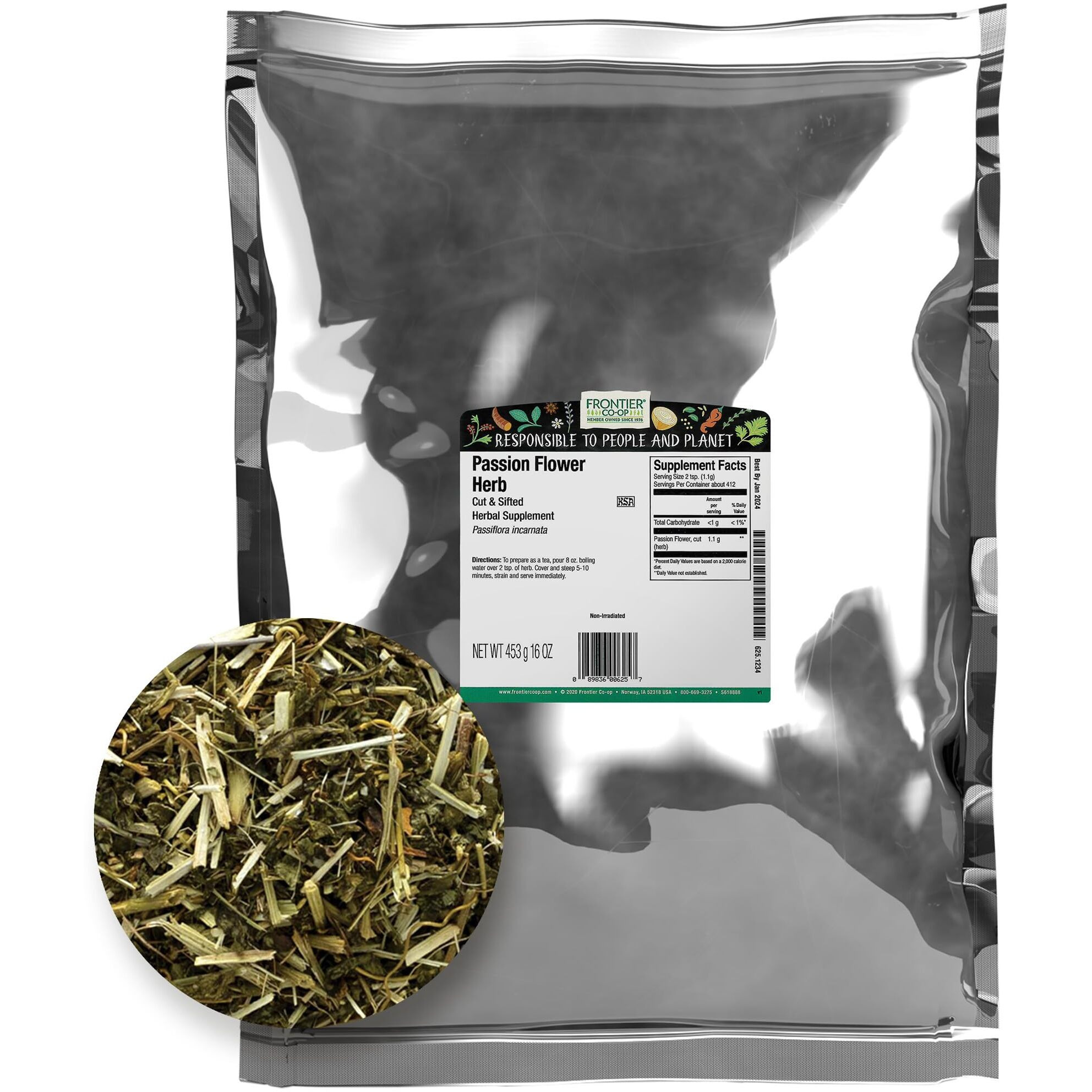 Frontier Co-Op Passion Flower Herb, Cut & Sifted, Kosher, Non-Irradiated | 1 Lb. Bulk Bag | Passiflora Incarnata L.