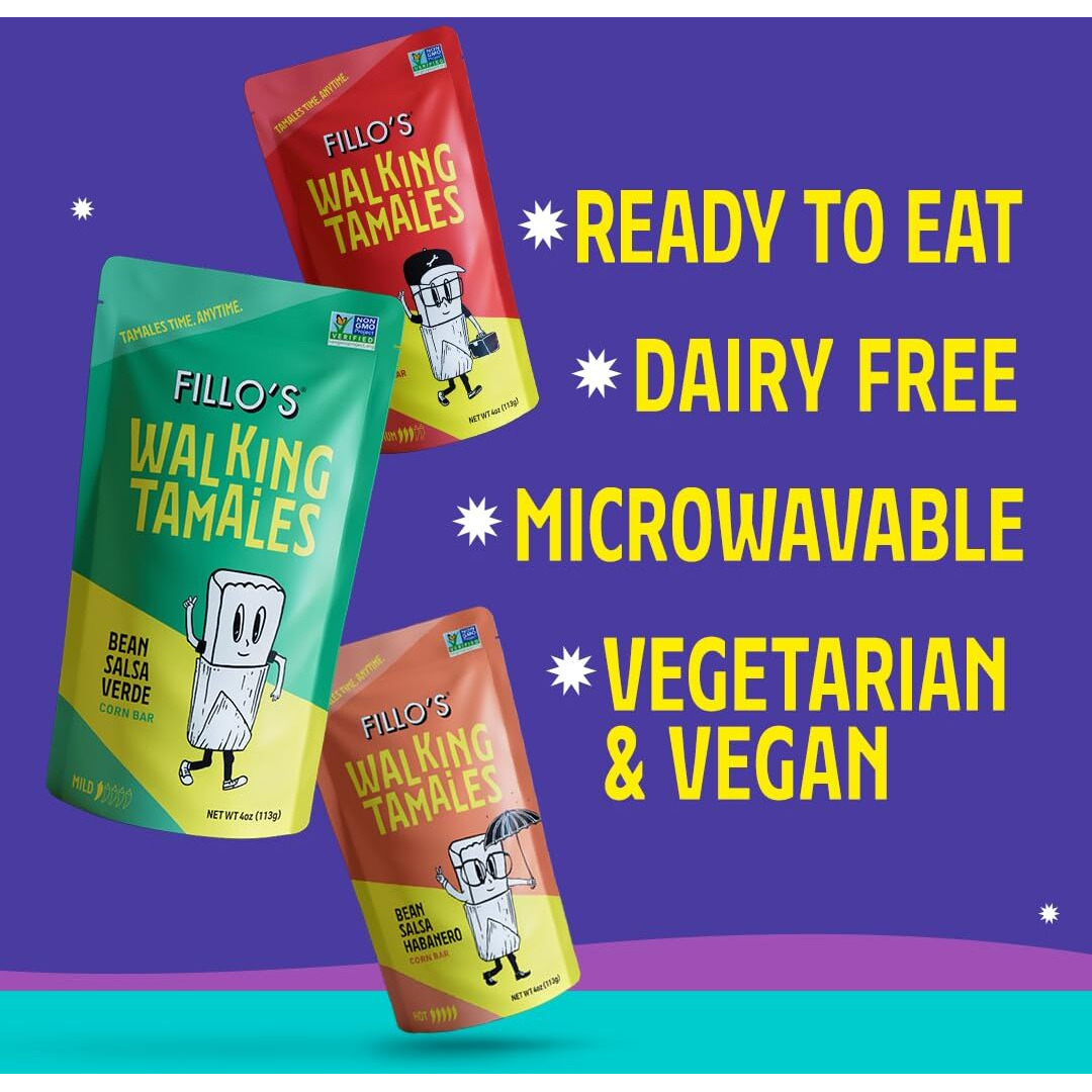 Fillo's Walking Tamales, Savory Variety Pack Of 7, Ready-To-Eat, Delicious, Gluten-Free, Preservative-Free, Vegan Friendly, Microwavable, Non-Gmo (3 Salsa Verde, 2 Salsa Roja, 2 Habanero)
