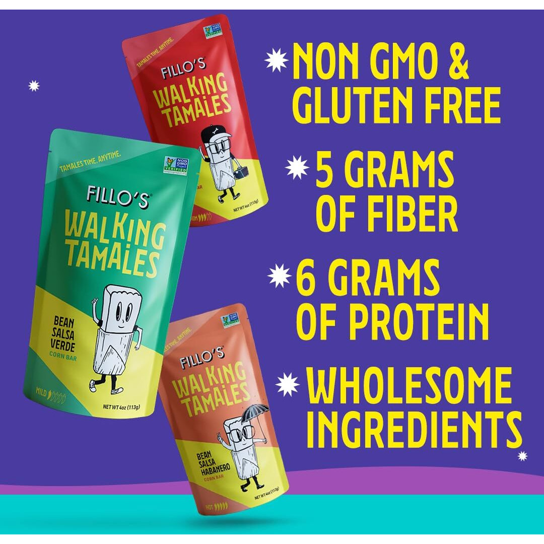 Fillo's Walking Tamales, Savory Variety Pack Of 7, Ready-To-Eat, Delicious, Gluten-Free, Preservative-Free, Vegan Friendly, Microwavable, Non-Gmo (3 Salsa Verde, 2 Salsa Roja, 2 Habanero)