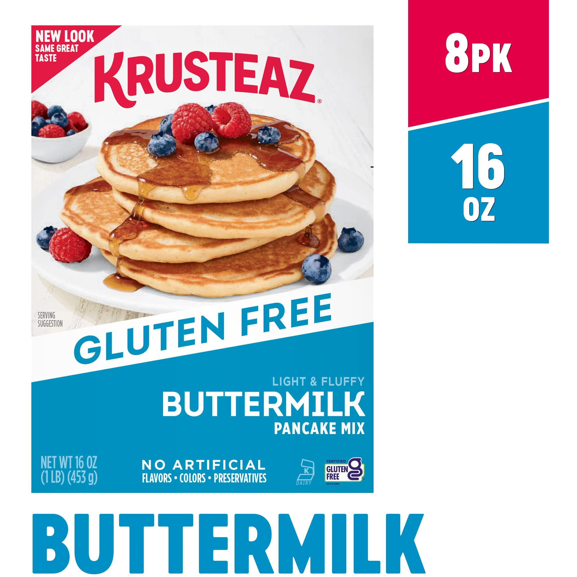 Krusteaz Gluten Free Buttermilk Pancake Mix, Light & Fluffy, 16 Oz Boxes (Pack Of 8)