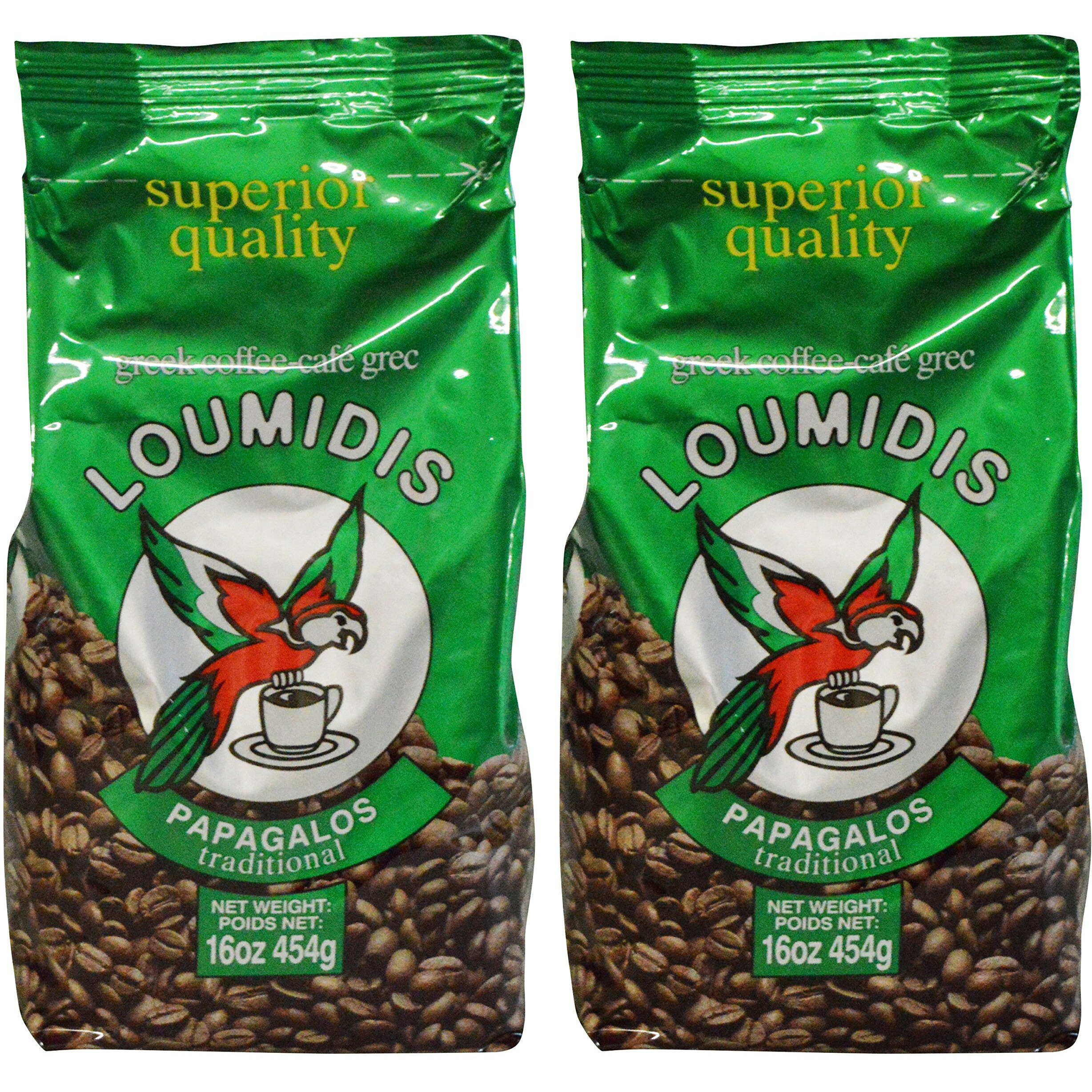 Loumidis Greek Ground Coffee Papagalos Traditional 2 Pack (16 Ounces)