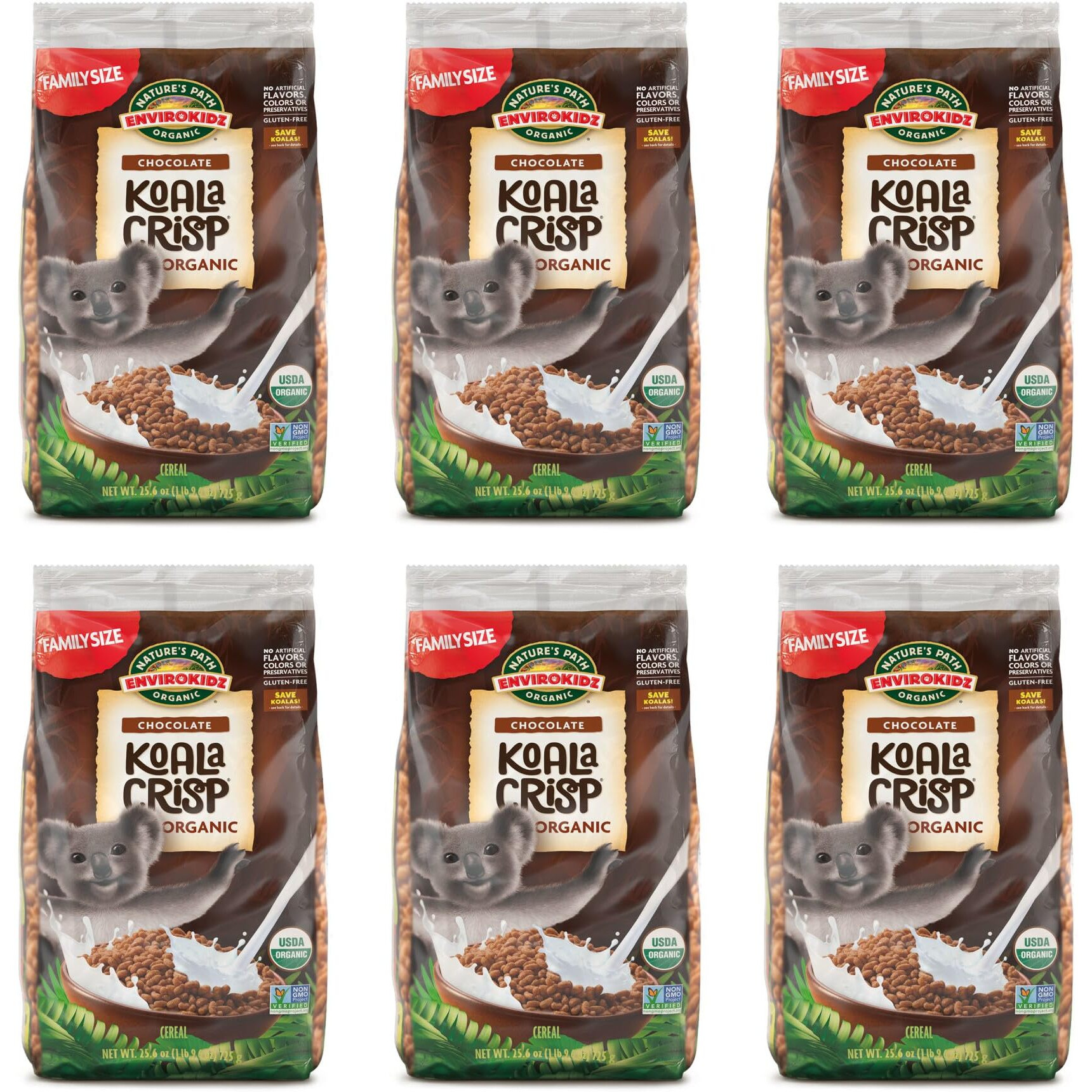 Envirokidz Koala Crisp Organic Chocolate Cereal, 1.6 Lbs. Earth Friendly Package (Pack Of 6), Gluten Free, Non-Gmo, Fair Trade, Envirokidz By Nature's Path