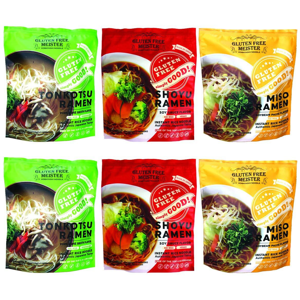 Gluten Free Meister Japanese Ramen - Tonkotsu, Shoyu, Miso Variety 6Pk (Vegan/Vegetarian)