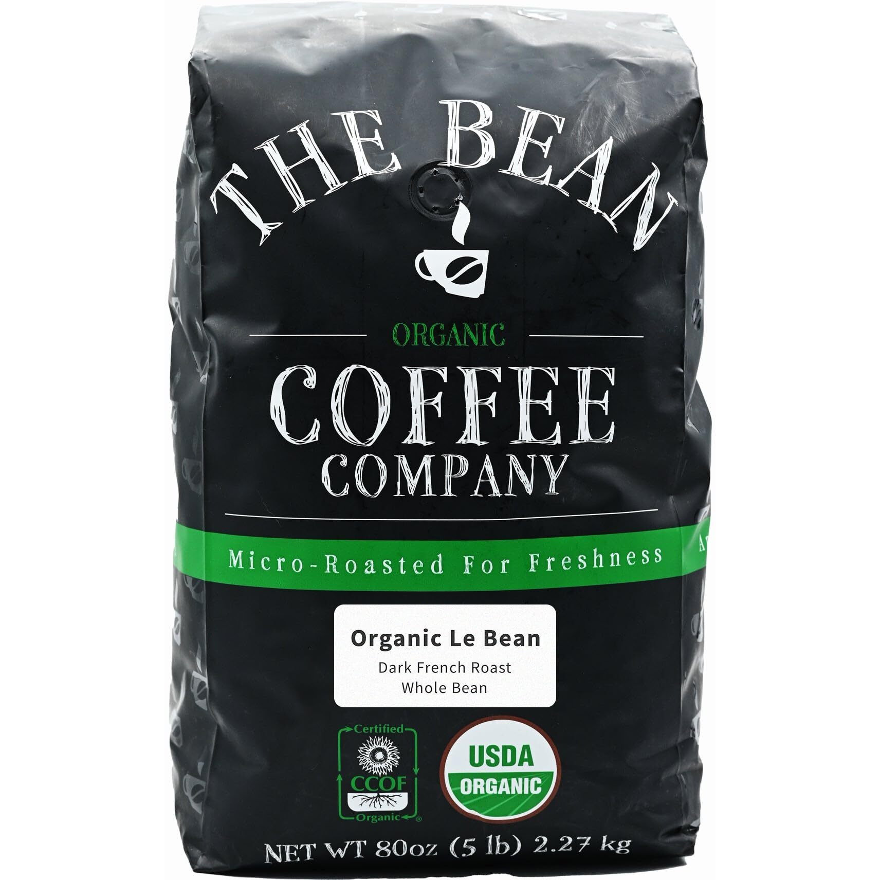 The Bean Organic Coffee Company Le Bean, Dark French Roast, Whole Bean Coffee, 5-Pound Bag