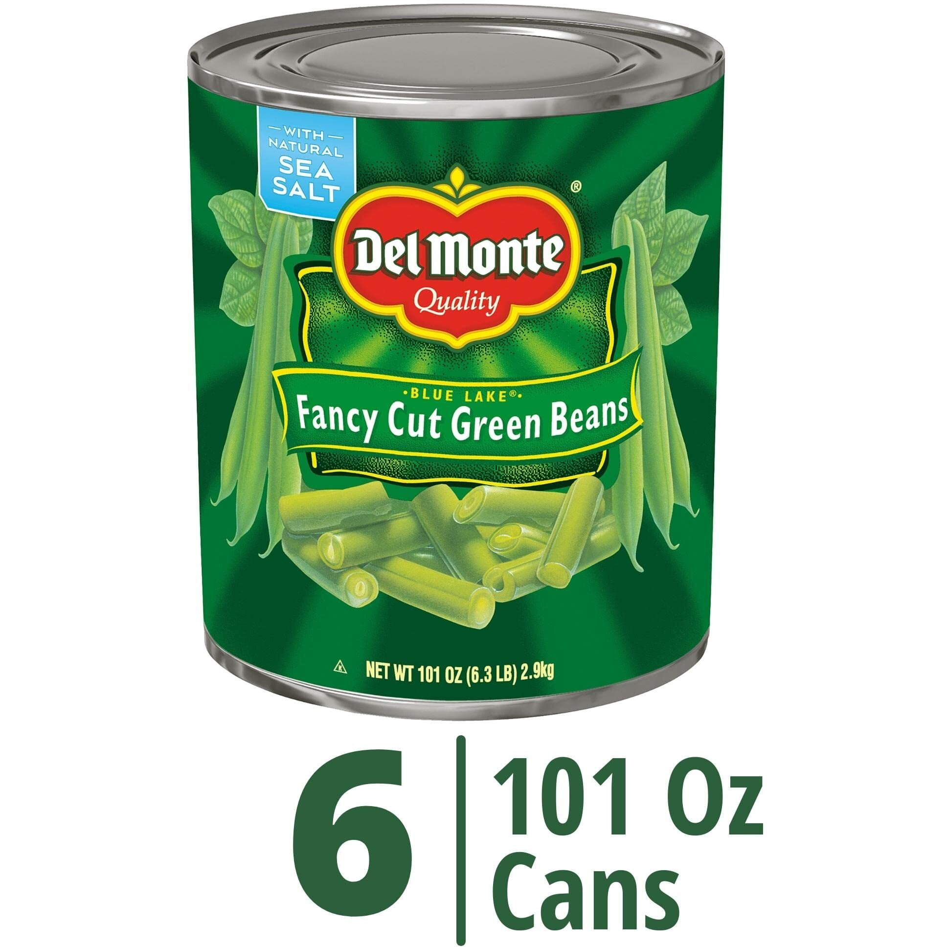 Del Monte Blue Lake Fancy Cut Green Beans, Canned Vegetables, 6 Pack, 101 Oz Can