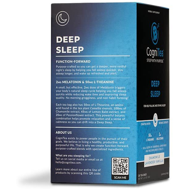 Cognitea Deep Sleep Tea 2Mg Melatonin Tea & And 50Mg L-Theanine For Deep Sleep With Valerian, Chamomile, Lemon Balm And Passion Flower Extra Strength Sleepy Tea For Night Time Rest And Relaxation