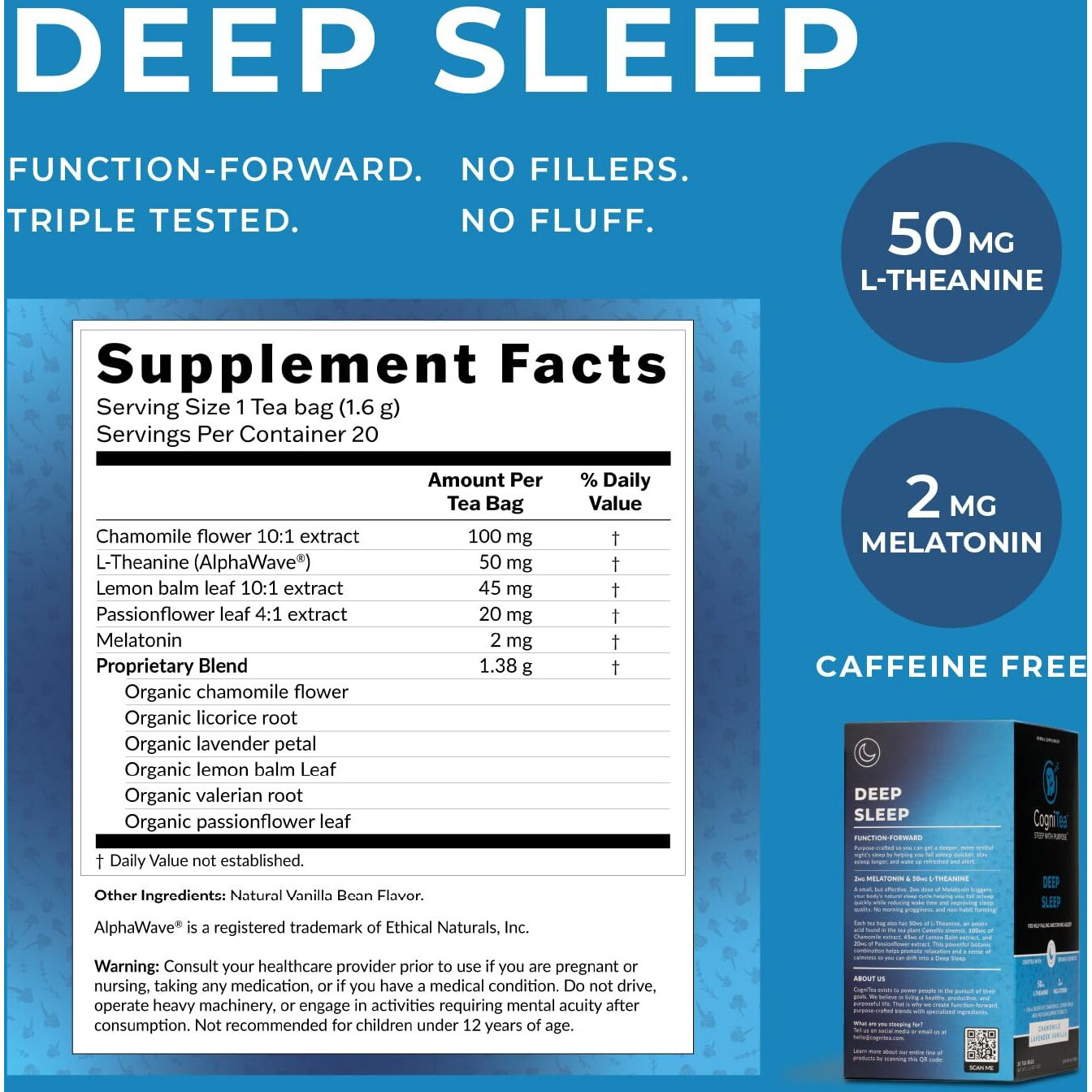 Cognitea Deep Sleep Tea 2Mg Melatonin Tea & And 50Mg L-Theanine For Deep Sleep With Valerian, Chamomile, Lemon Balm And Passion Flower Extra Strength Sleepy Tea For Night Time Rest And Relaxation