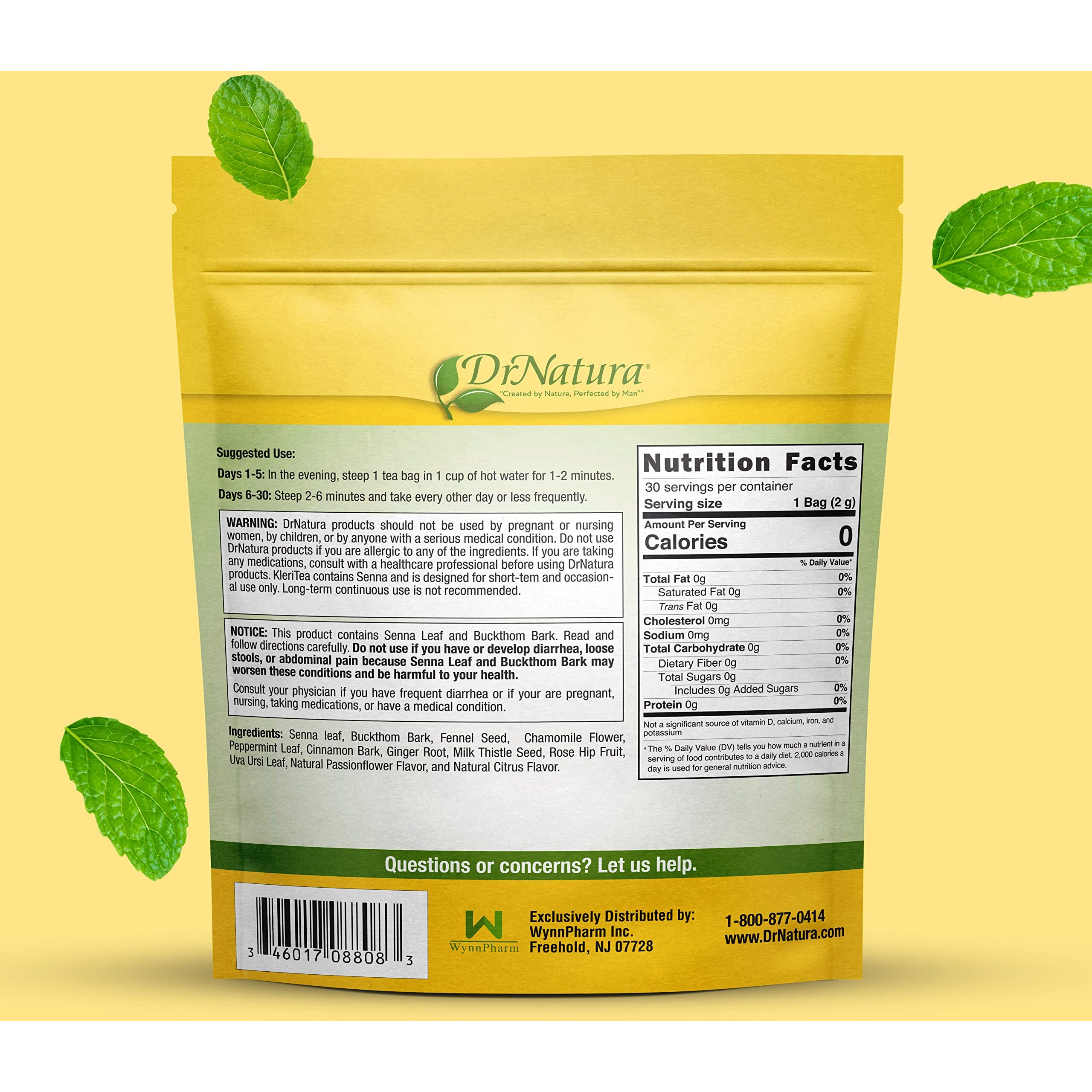 Drnatura Kleritea Herbal Tea, Caffeine-Free Herbal Tea For Gentle, Effective Bowel Stimulation - All Natural & Vegetarian, 30 Day Supply