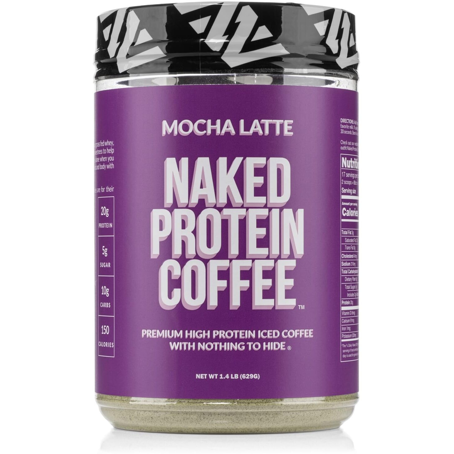Naked Nutrition Mocha Latte Protein Coffee - Premium Instant Coffee - Protein Shake, Iced Coffee, Protein Drinks, Delicious Keto Friendly And Gluten Free, 17 Servings