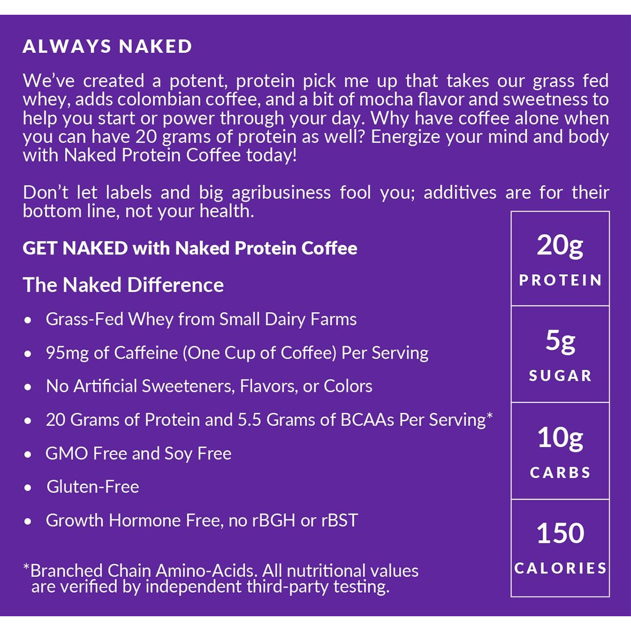 Naked Nutrition Mocha Latte Protein Coffee - Premium Instant Coffee - Protein Shake, Iced Coffee, Protein Drinks, Delicious Keto Friendly And Gluten Free, 17 Servings