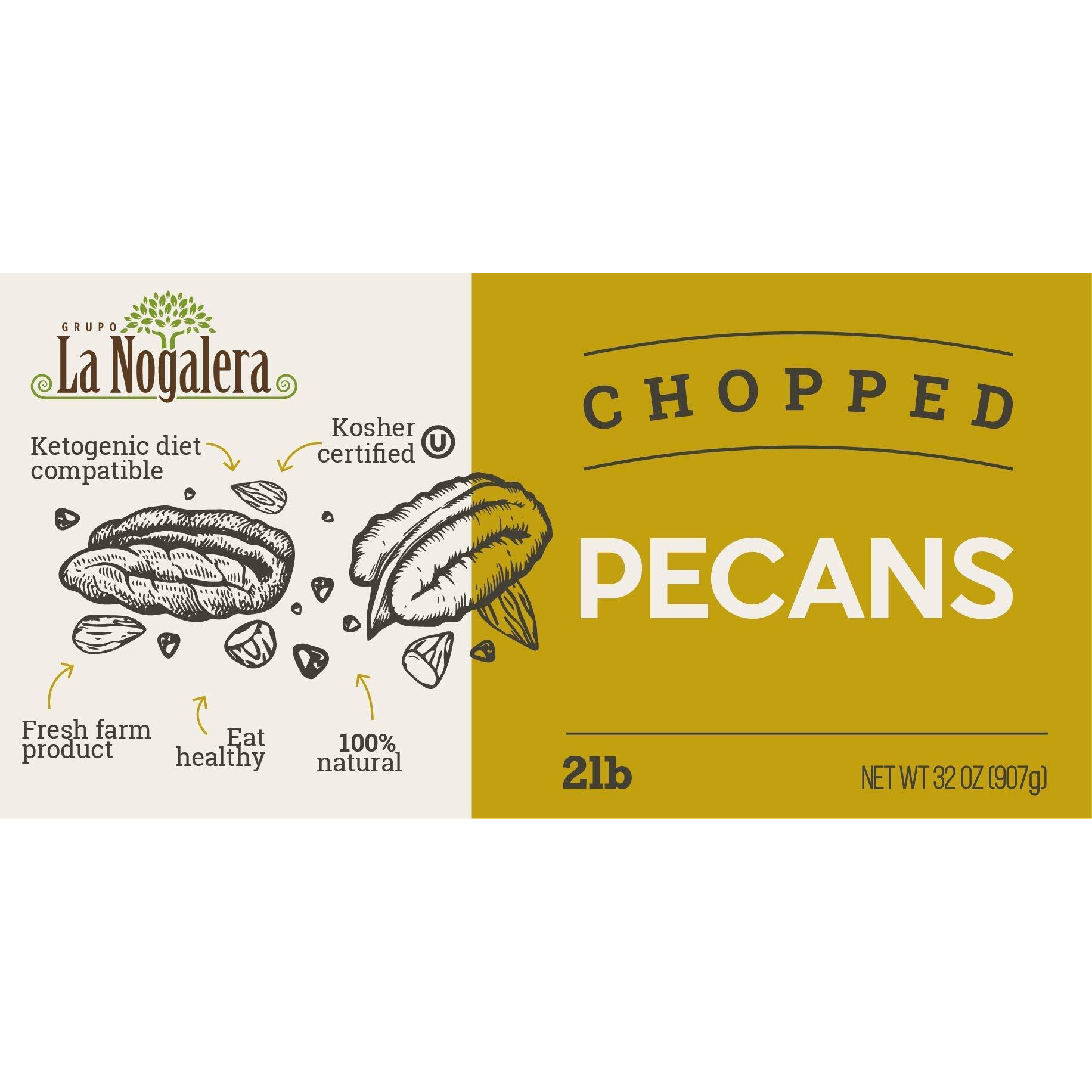 La Nogalera - 2 Lbs Chopped Shelled Pecans. Raw Pecan Nuts That Compare To Organic, No Shell, Non-Gmo, No Preservatives, Unpasteurized, Kosher And Halal Certified And Ketogenic Friendly