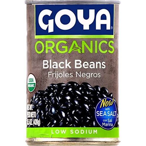 Goya Foods Organic Black Beans, Low Sodium With Sea Salt, 15.5 Ounce (Pack Of 8)