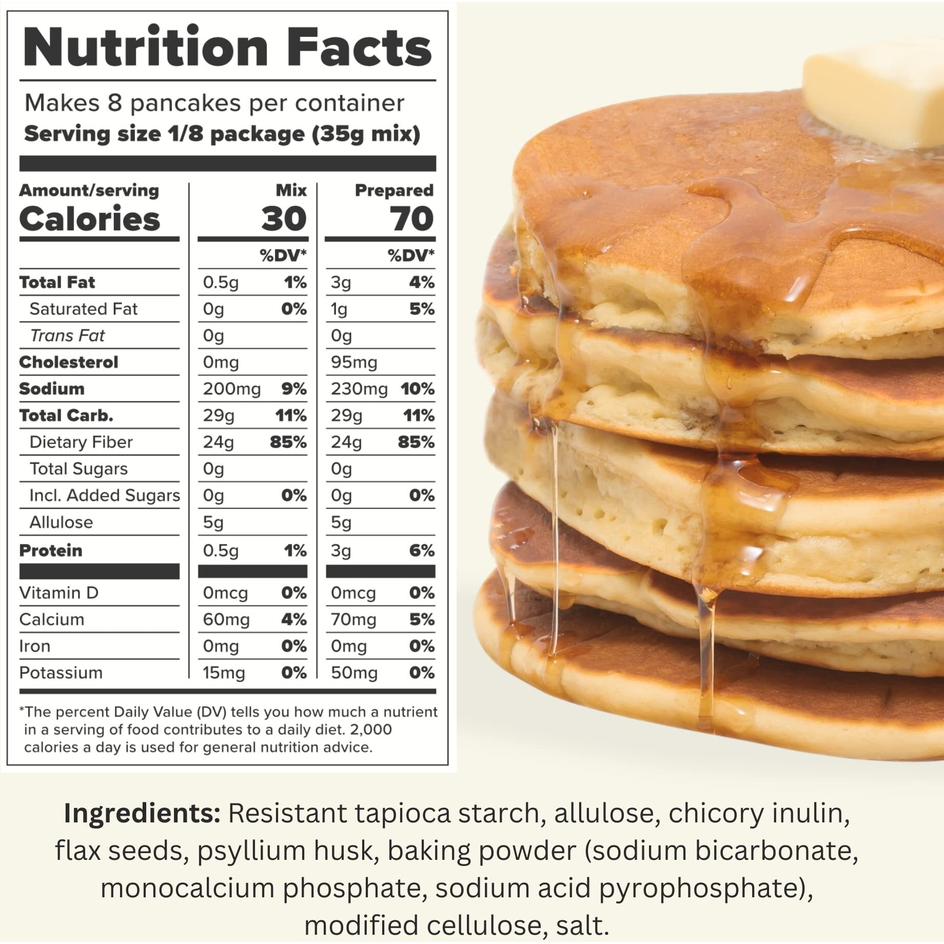 Keto Pancake & Waffle Zero Carb Mix - Keto And Gluten Free Pancake And Waffle Mix - 0G Net Carbs Per Serving - Sweetened With Allulose - No Erythritol, Easy To Make - No Nut Flours - No Sugar Alcohols - Non-Gmo - Makes 8 Pancakes (9.8 Oz) - Single Pack