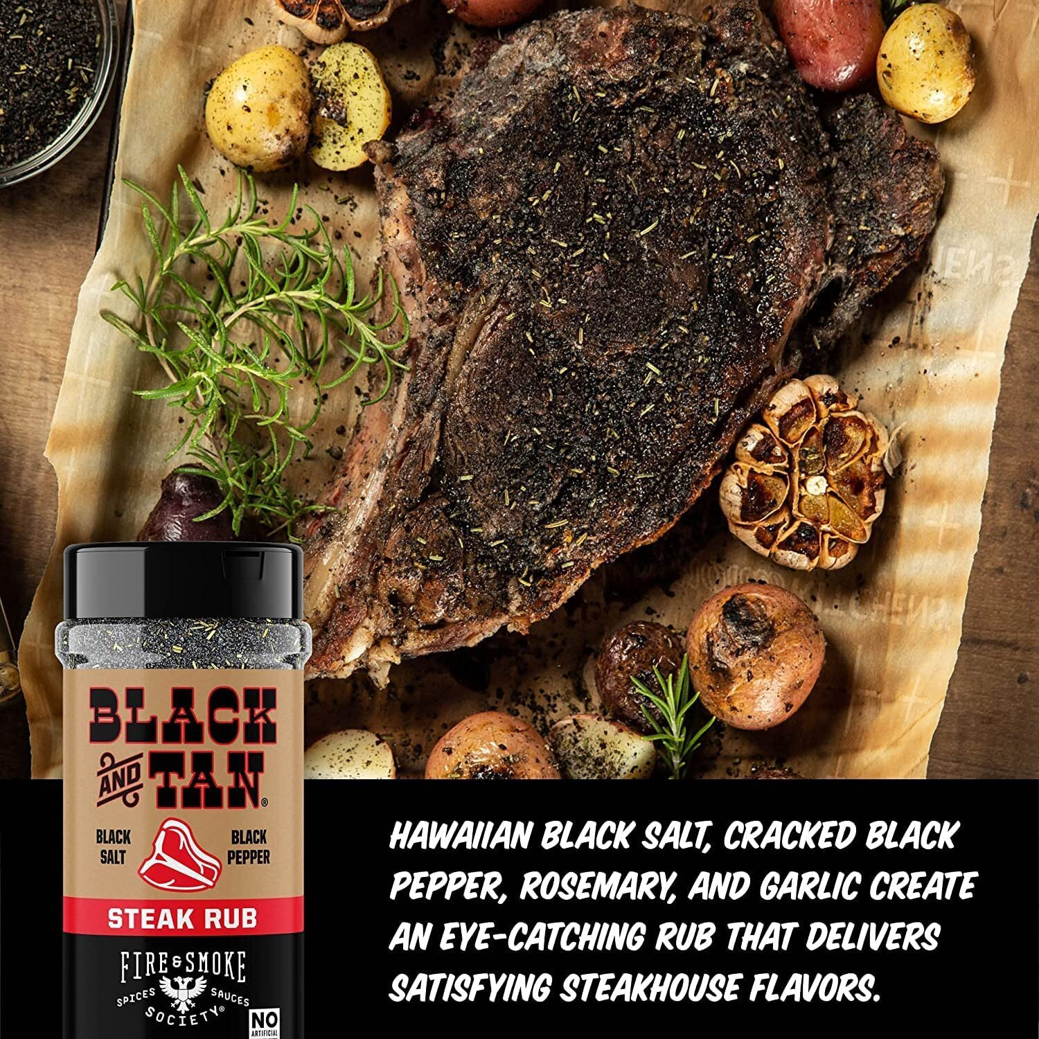 Fire & Smoke Society Black & Tan Steak Seasoning | Bbq Rubs, Steak Rub For Smoking And Grilling Meat | Steaks, Brisket, Burgers Dry Bbq Rubs And Spices | Xl 13.6 Oz
