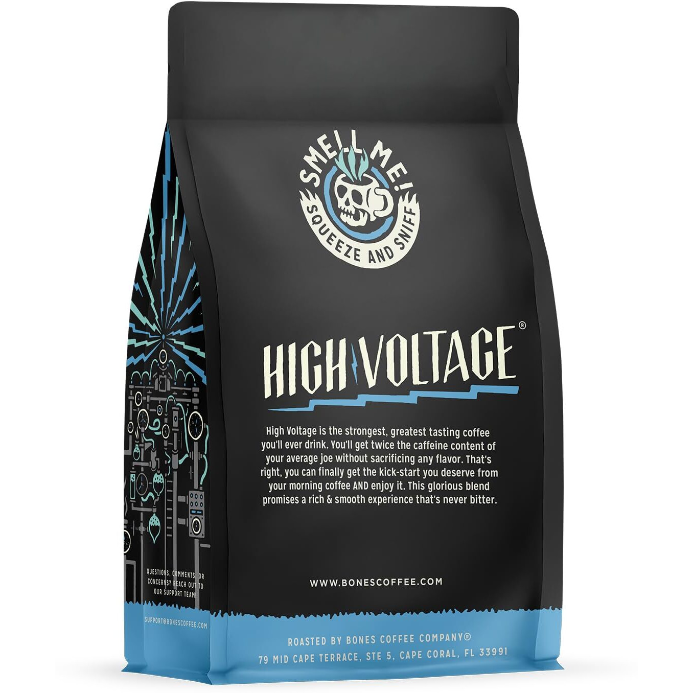 Bones Coffee Company High Voltage Whole Coffee Beans Highly Caffeinated, Low Acid Flavored Coffee, Made With Arabica Coffee Beans, Medium Roast Gourmet Coffee, Coffee Lover Gift Ideas (12 Oz)