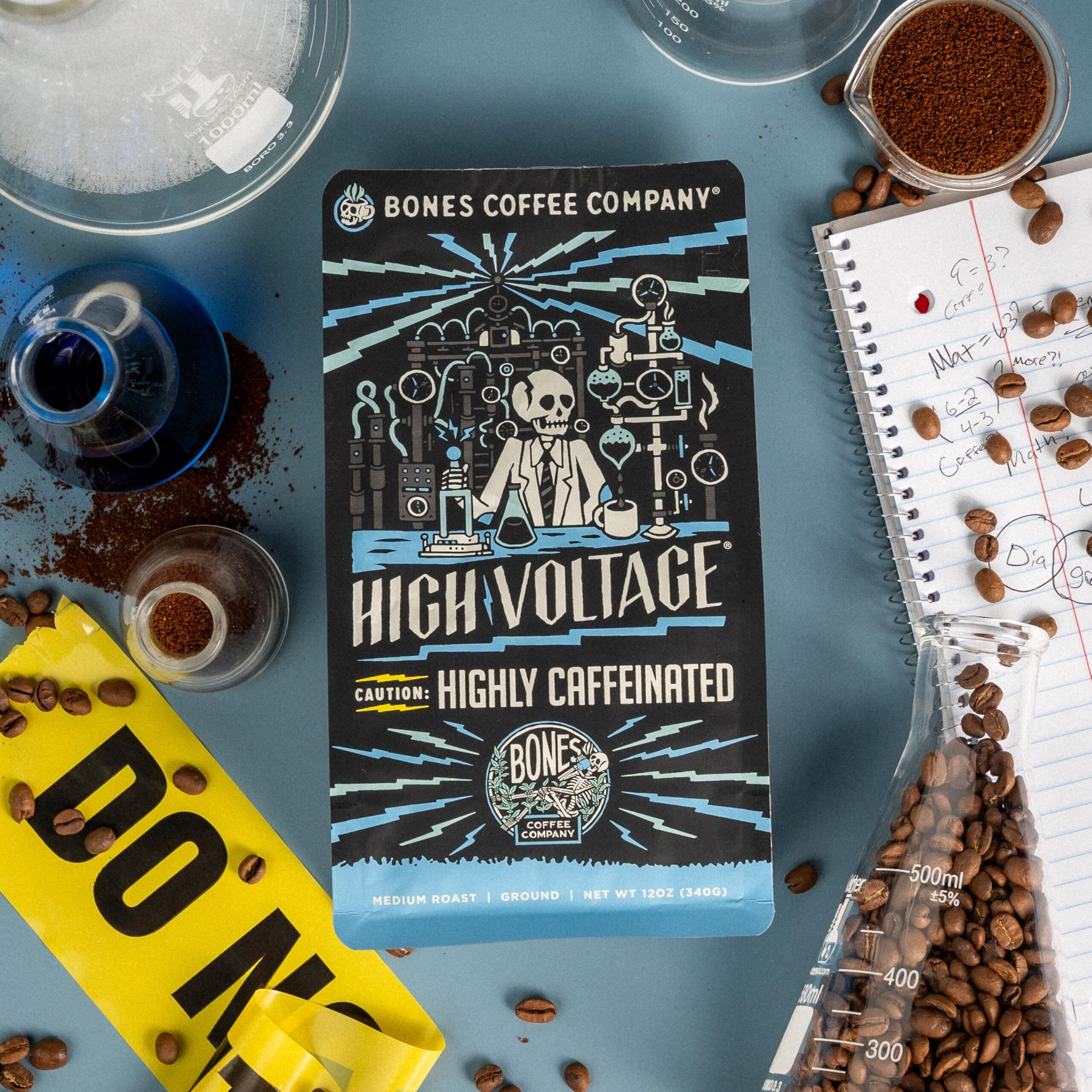 Bones Coffee Company High Voltage Whole Coffee Beans Highly Caffeinated, Low Acid Flavored Coffee, Made With Arabica Coffee Beans, Medium Roast Gourmet Coffee, Coffee Lover Gift Ideas (12 Oz)