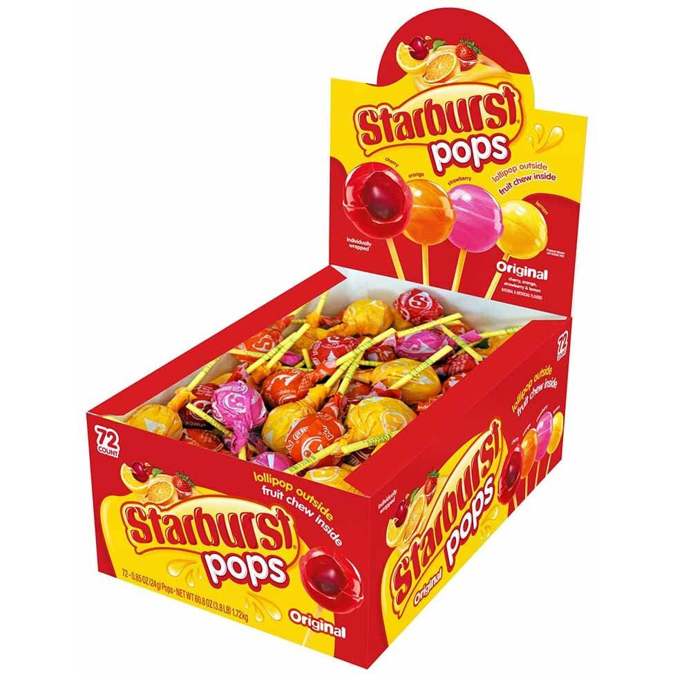 Spangler Candy Starburst Original Lollipops, 0.85 Ounce Pops - 72 Count Display Box