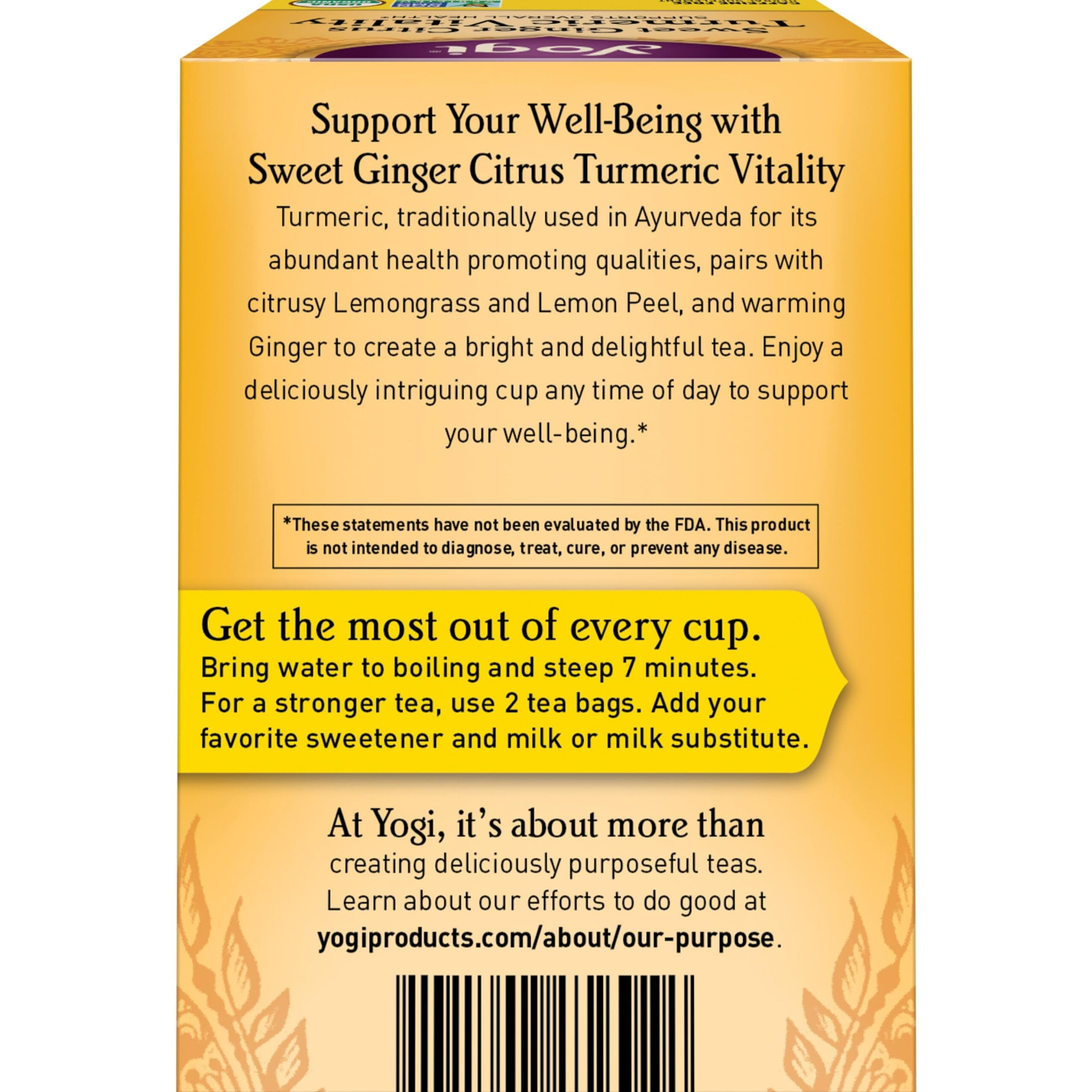Yogi Tea Sweet Ginger Citrus Turmeric Vitality Tea - 16 Tea Bags Per Pack (4 Packs) - Organic Ginger Turmeric Tea - Supports Well-Being - Includes Turmeric Root, Ginger Root, Cinnamon Bark & More