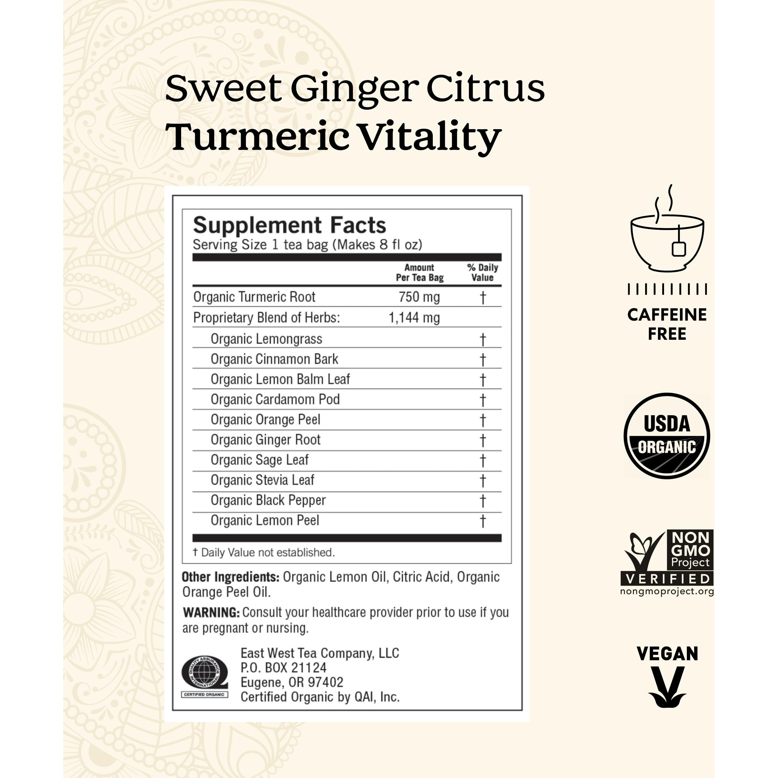 Yogi Tea Sweet Ginger Citrus Turmeric Vitality Tea - 16 Tea Bags Per Pack (4 Packs) - Organic Ginger Turmeric Tea - Supports Well-Being - Includes Turmeric Root, Ginger Root, Cinnamon Bark & More