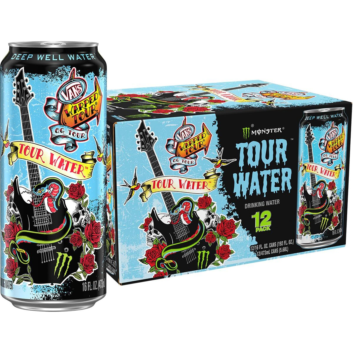 Monster Tour Water By Monster Energy, Deep Well Water, 16Oz (Pack Of 12)