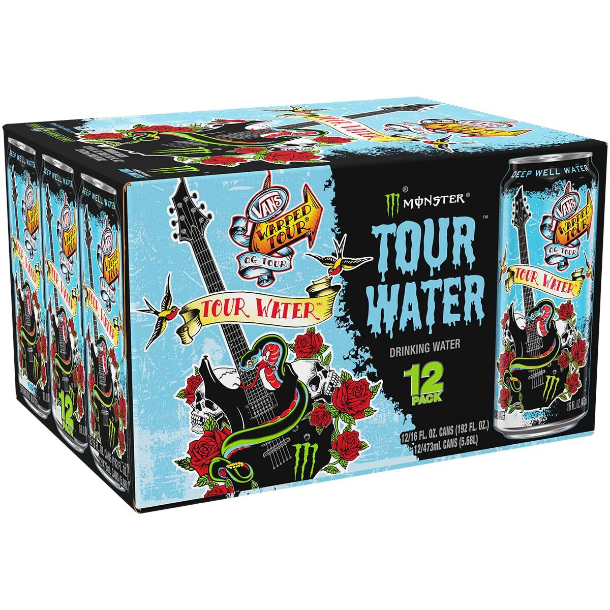 Monster Tour Water By Monster Energy, Deep Well Water, 16Oz (Pack Of 12)