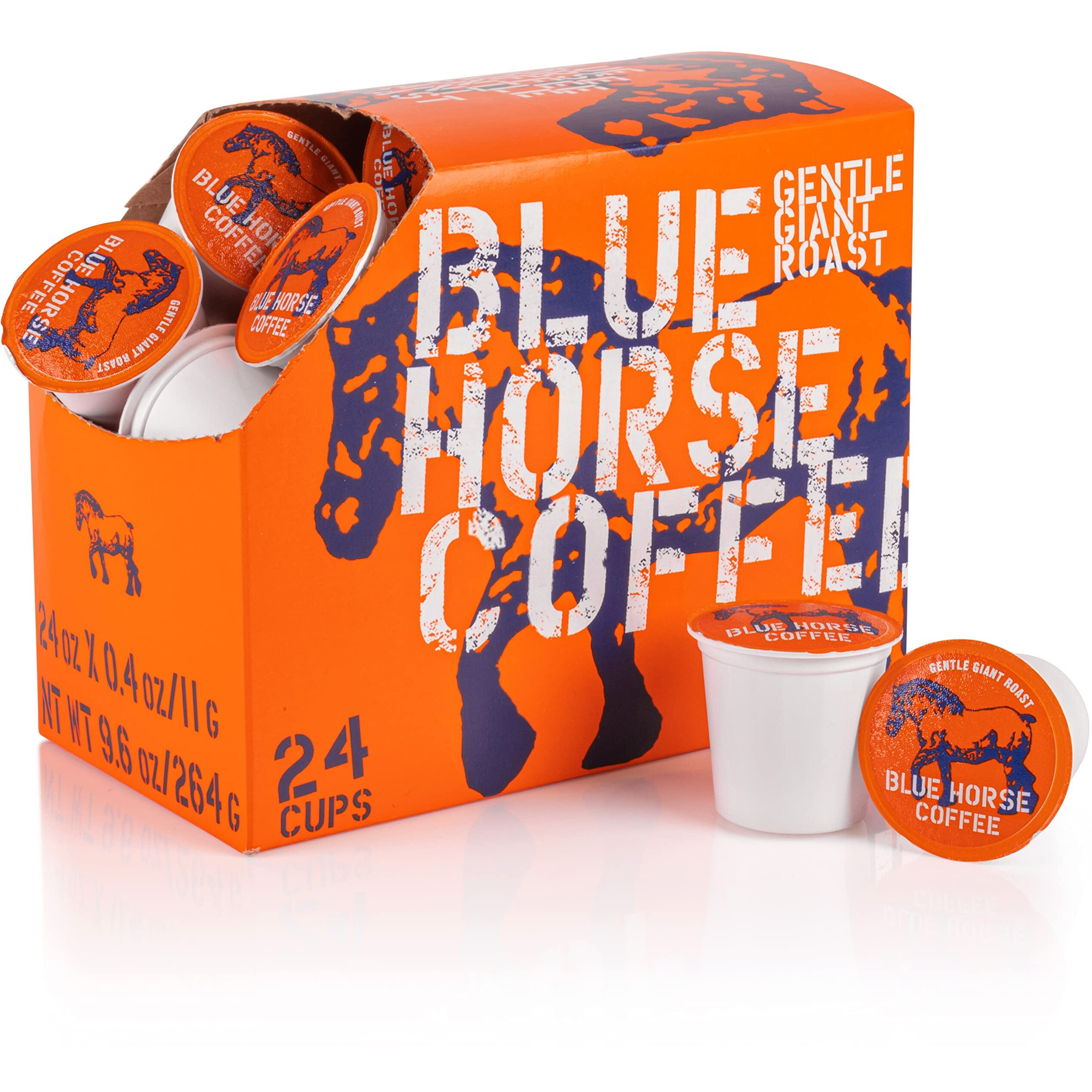 Blue Horse Coffee Pods - Medium Roast 'Gentle Giant' Original - Compatible With Keurig Coffee Pods K Cups 2.0-24 Count - Farm-Fresh Premium Arabica Coffee Beans