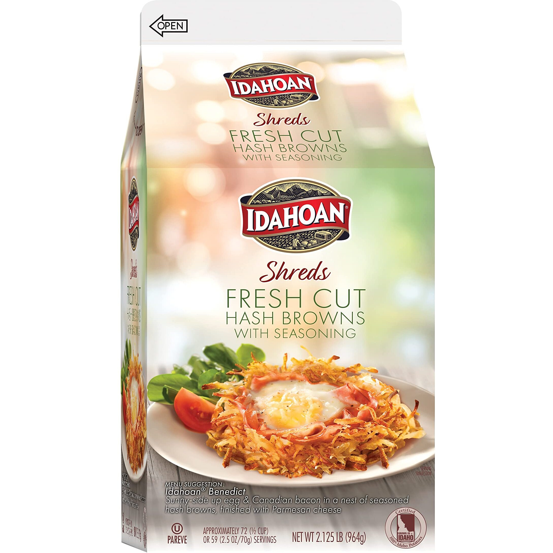 Idahoan Fresh Cut Premium Hashbrowns, 100% Real Idaho Potatoes, Gluten-Free, 2.125 Pound (Pack Of 6)