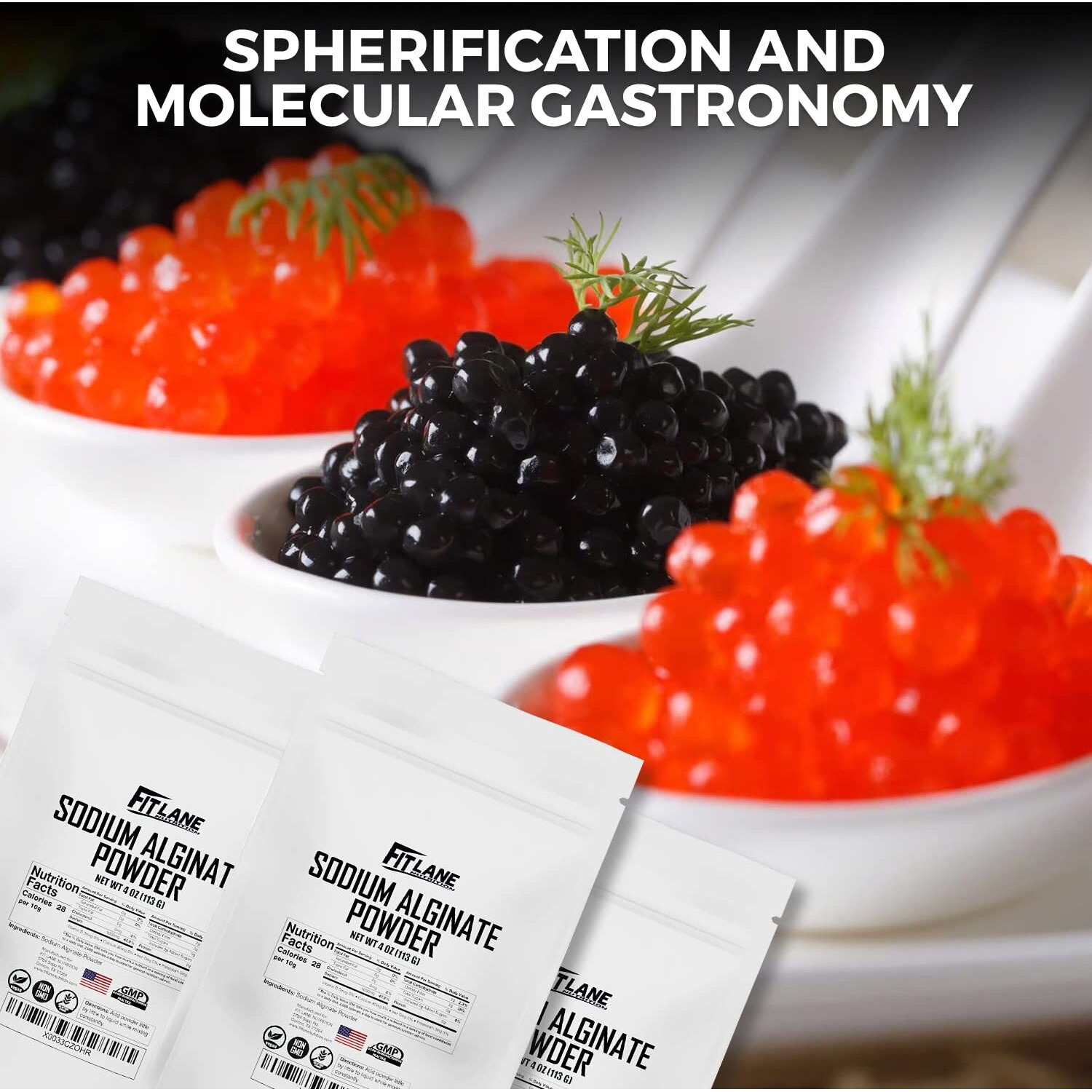 Sodium Alginate Powder 4 Oz, Pure Food Grade Bulk Powder For Thickening, Premium Molecular Gastronomy Ingredient - Non-Gmo And Vegan - By Fit Lane Nutrition