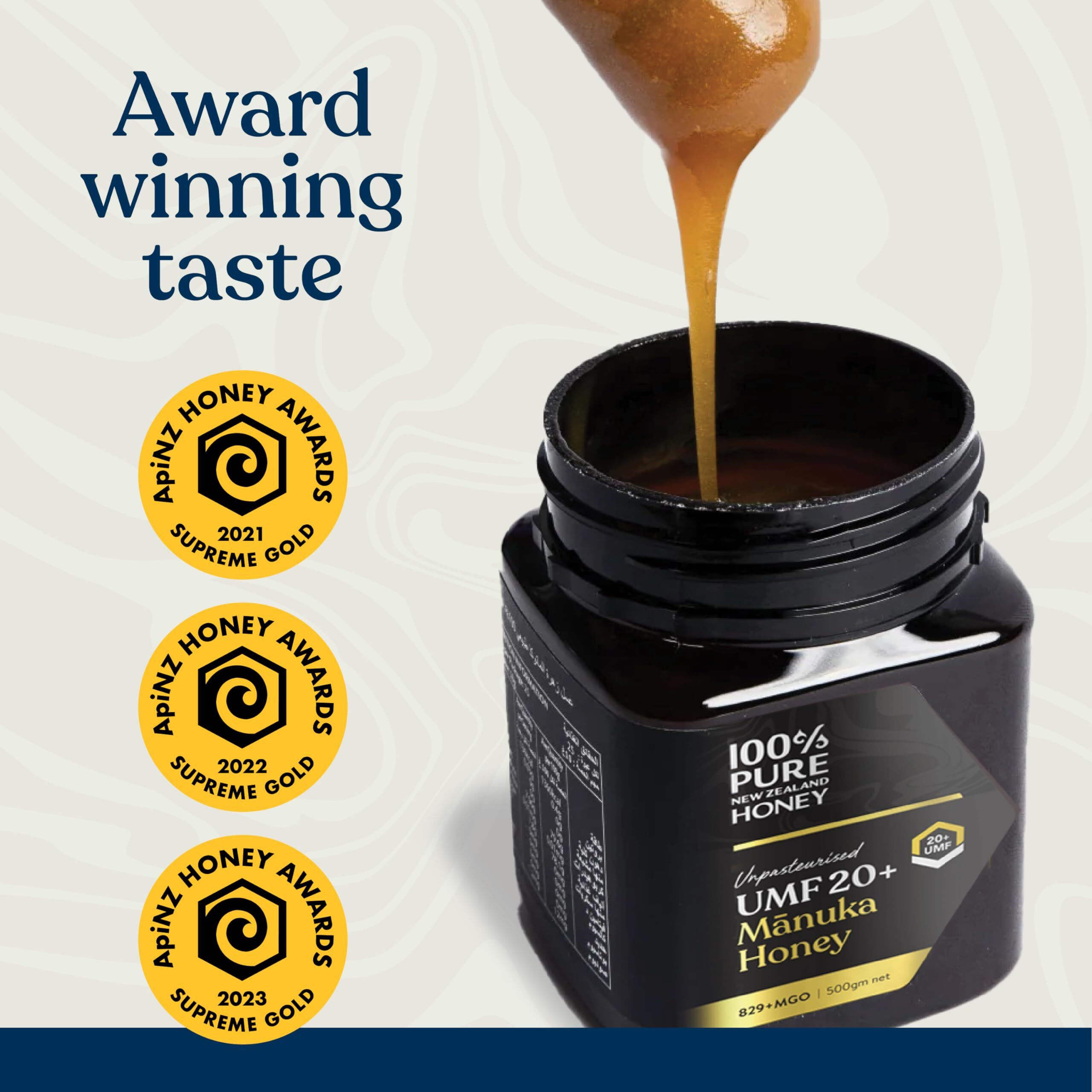 Manuka Honey New Zealand 100% Pure Umf 20+ Mgo 826+ Raw & Unfiltered Certified Award Winning Silky Smooth Taste & Texture 17.6 Oz