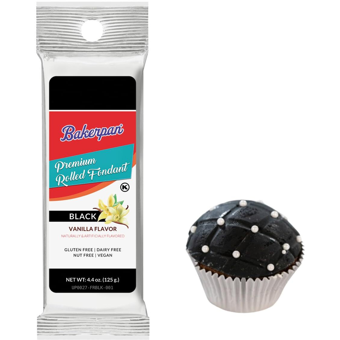Bakerpan Premium Rolled Black Fondant For Cake Decorating, Vanilla Flavor - 4.4 Ounces (Made In Usa)