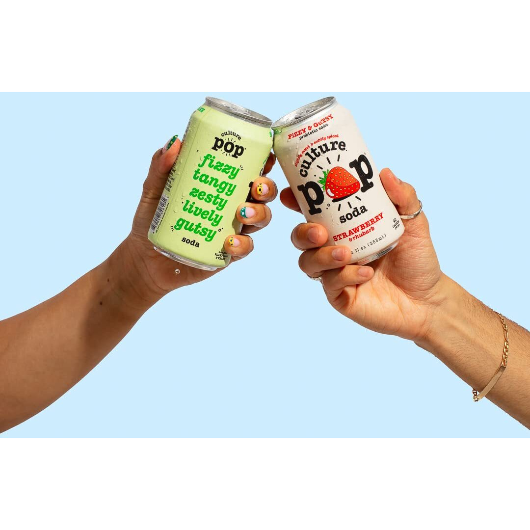 Culture Pop Soda Sparkling Probiotic Drink, Vegan Soda For Gut Health, Non-Gmo, Gf, No Added Sugar, 12 Pack, 12 Fl Oz Cans, Strawberry