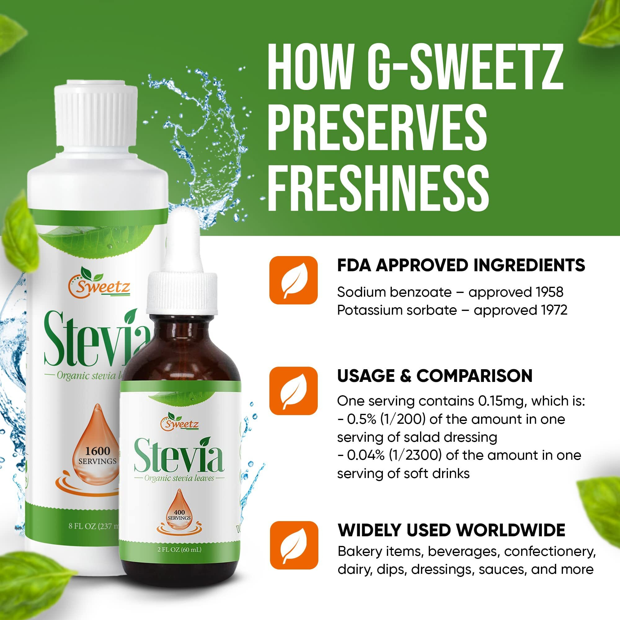 G-Sweetz Liquid Stevia -Stevia Sweet Drops - Made From Reb-D Rich Organic Stevia Extract - Concentrated Liquid Stevia Sweetener For Drinks, Food, And Pastries, No Calories, And No Carbs - 16 Fl Oz (3200 Servings)