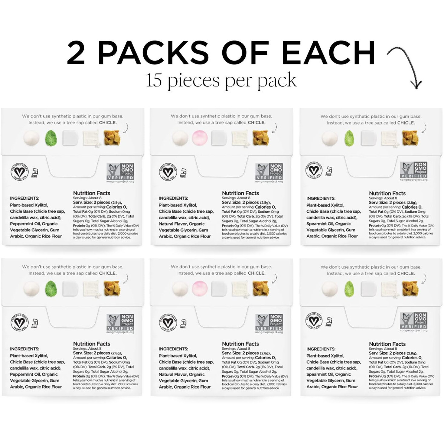 Simply Gum | Sugar Free Xylitol Chewing Gum | Variety Pack- Bubblegum, Peppermint, Spearmint | Pack Of Six (90 Pieces Total) | Synthetic Free + Sugar Free + Aspartame Free