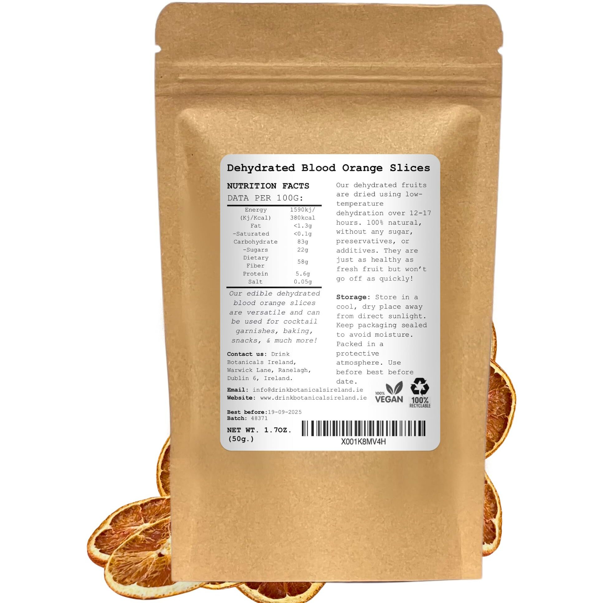 Dehydrated Dried Blood Orange Slices | Blood Orange Wheels | 45 + Servings | 100% Natural | For Cocktails, Wreath Making, Tea, Cakes, Decoration | Oranges For Cocktails | 3.5 Oz | 100 Grams