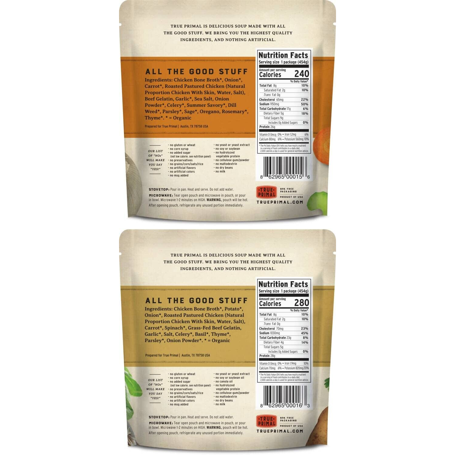 True Primal Roasted/Tuscan Chicken Variety 8-Pack, Ready To Eat, Gluten Free, Paleo, Pastured Chicken, Whole30, Keto, Bone Broth