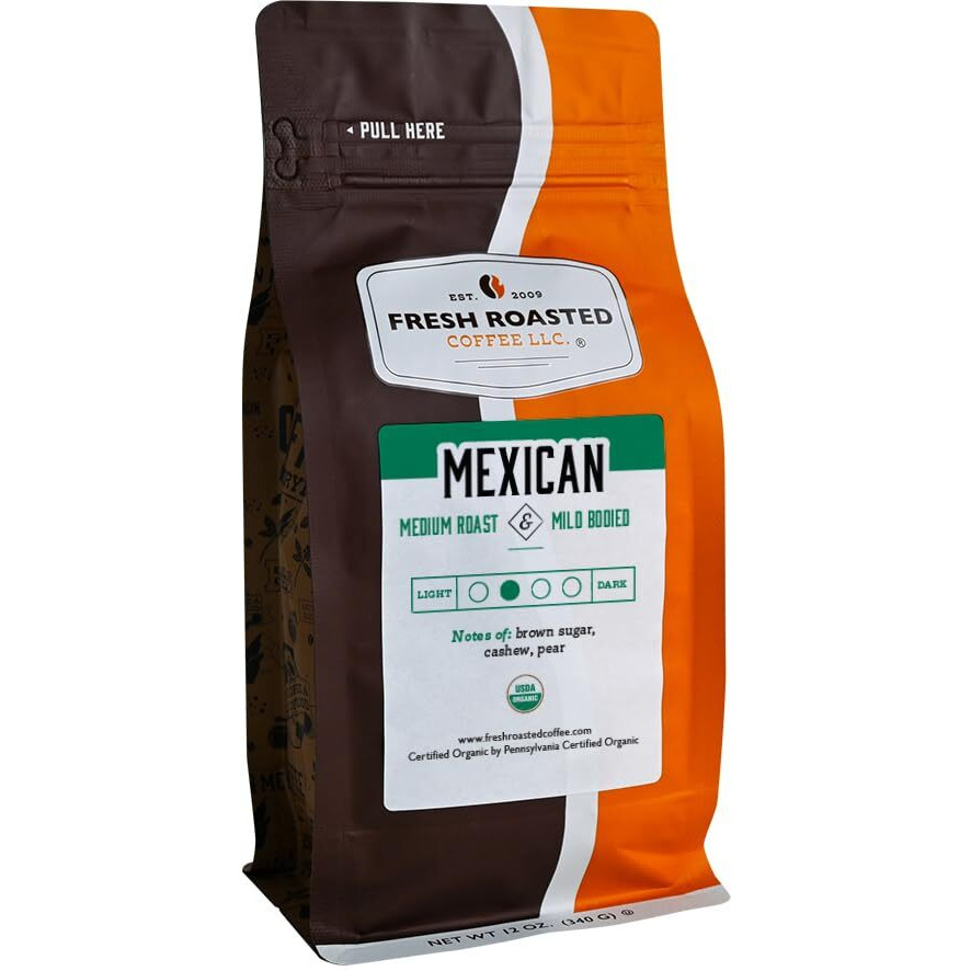 Fresh Roasted Coffee, Organic Mexican, 12 Oz, Medium Roast, Kosher, Mold & Mycotoxin Tested, Ground