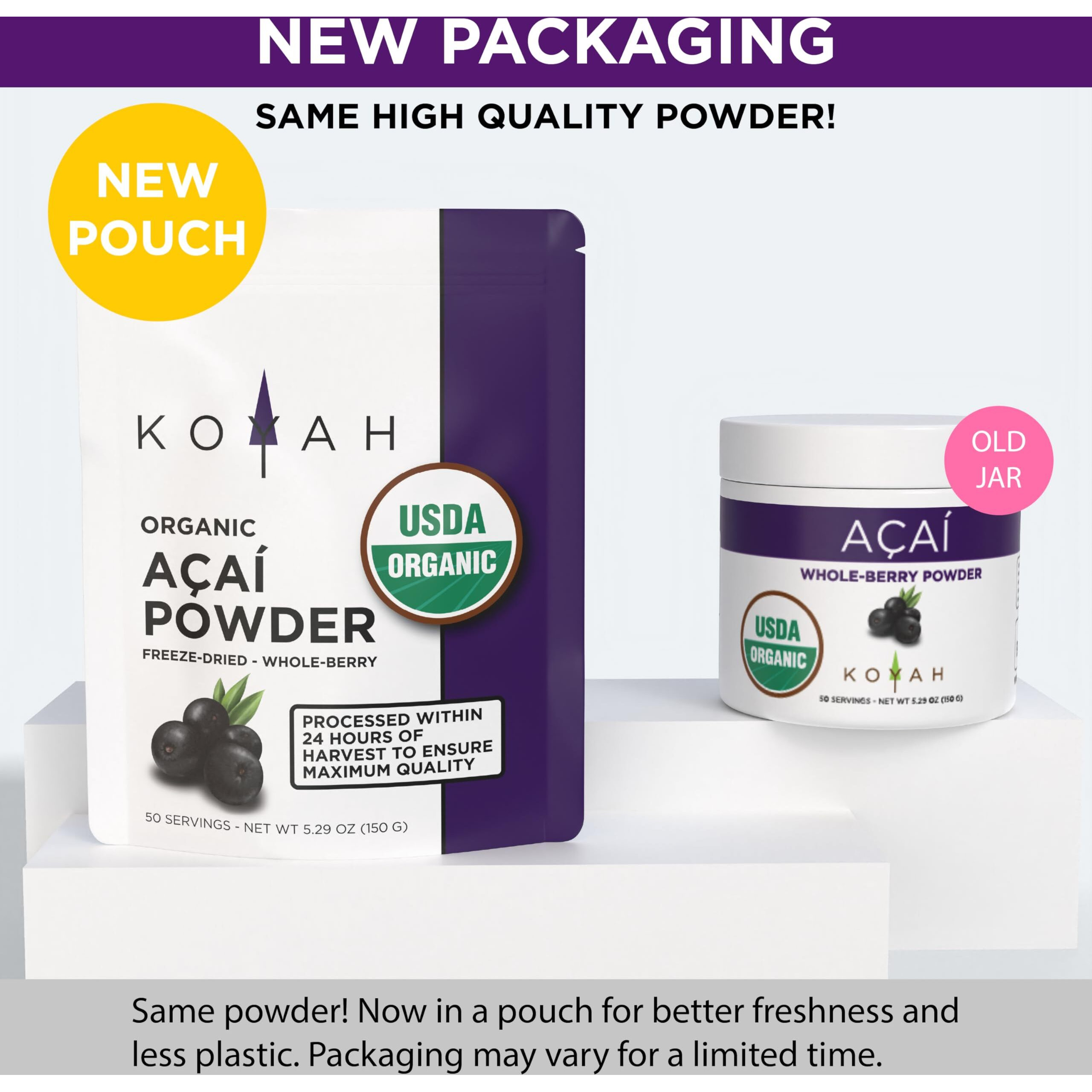 Koyah - Organic Acai Powder (150G - 50 Servings) Brazil Grown, Freeze-Dried, 100% Pure, No Citric Acid Added, Great In Smoothies And Bowls