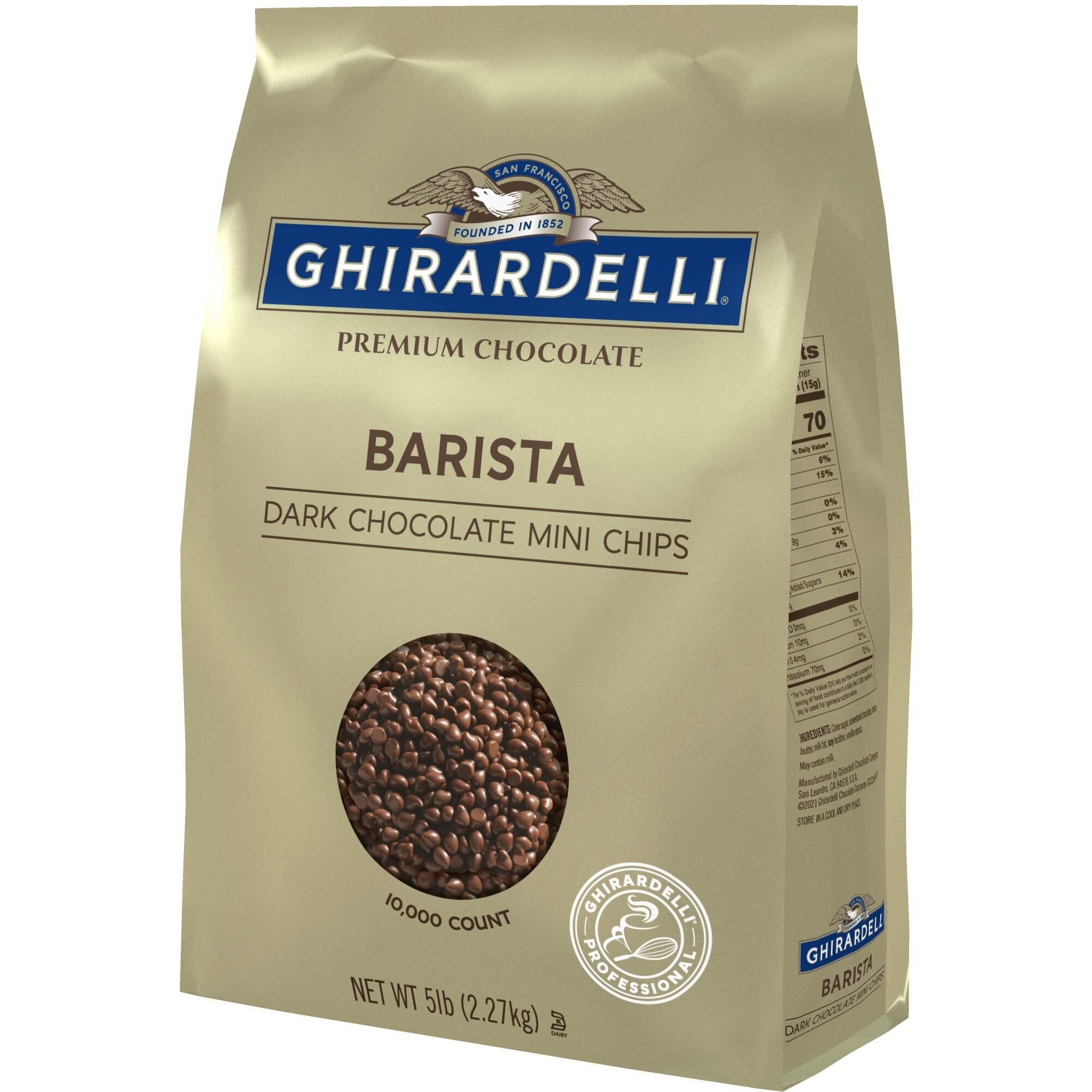 Ghirardelli Chocolate Company Dark Chocolate Barista Mini Chips 10,000 Per Lb, 5Lb. Bag (Pack Of 1)