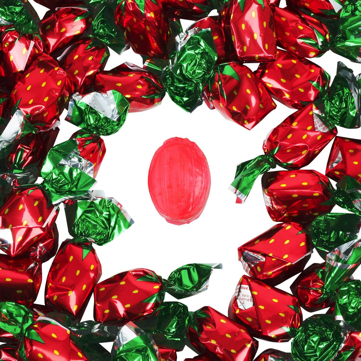 Strawberry Hard Candy - 5 Pounds - Strawberry Bon Bons - Strawberry Filled Hard Candies - Red And Green Candy - Classic Hard Candy