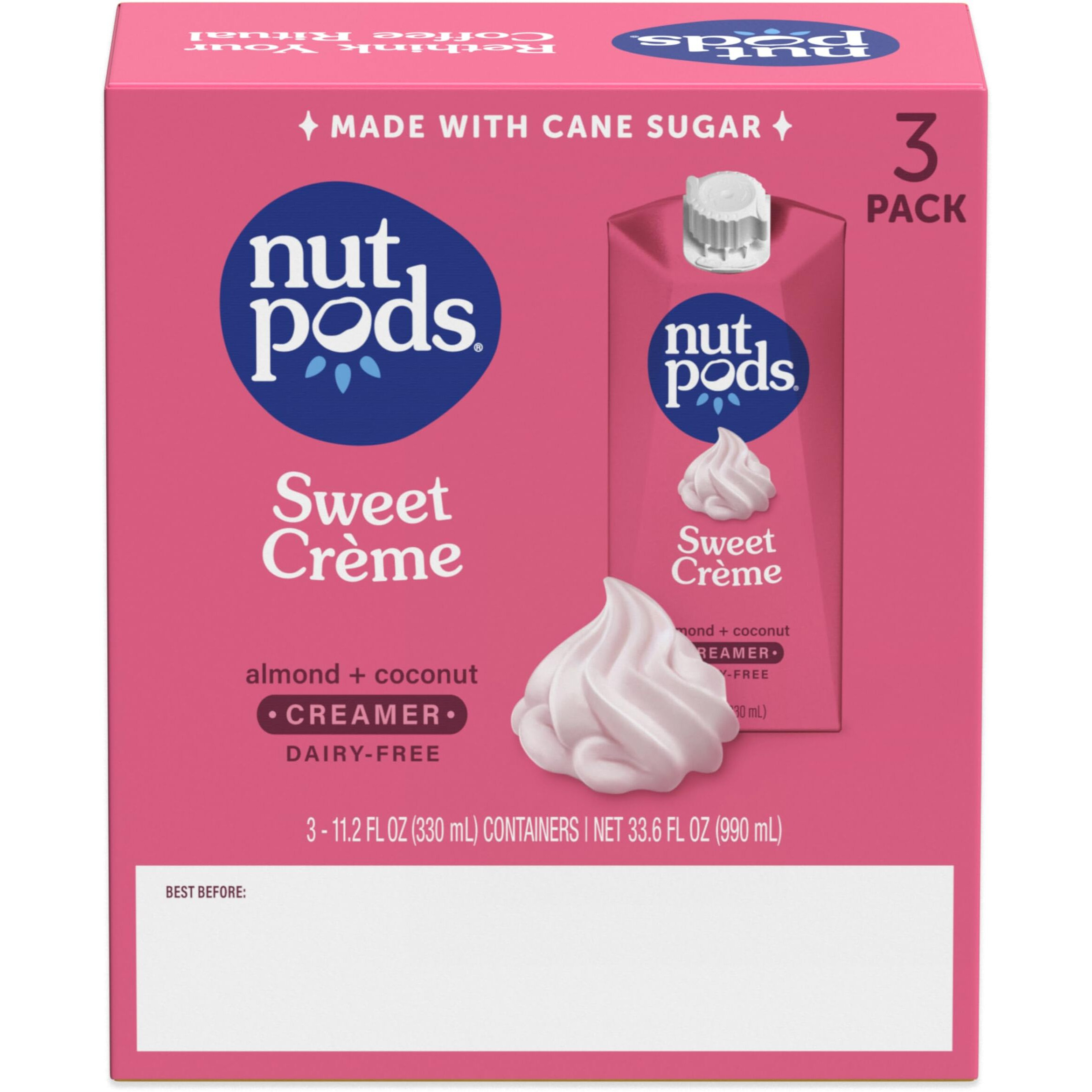 Nutpods Sweet Crme Non Dairy Coffee Creamer, Sweetened With Organic Cane Sugar, Made From Almonds And Coconuts, Gluten Free, Non-Gmo, Vegan, Kosher, Plant Based (3-Pack)