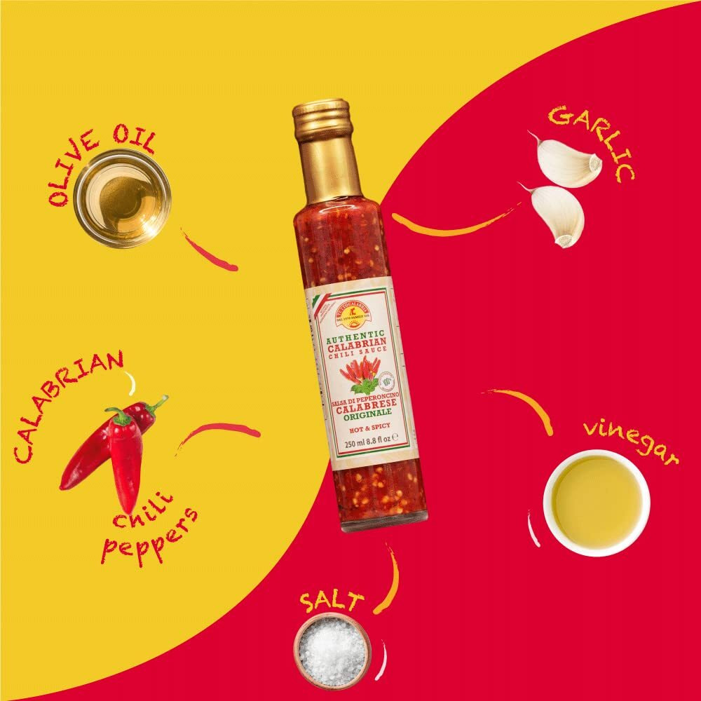 Chunky Calabrian Hot Sauce, Heat Scale Medium/Hot, Made With Calabrian Chili Peppers, Real Ingredients, 250Ml (8.8 Fl Oz), Great On Chicken Wings, Pizza, Pasta, Or As A Substitute For Your Favorite Condiment, Tuttocalabria