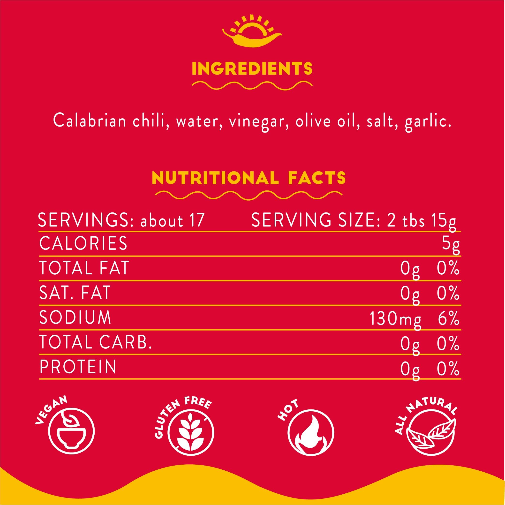 Chunky Calabrian Hot Sauce, Heat Scale Medium/Hot, Made With Calabrian Chili Peppers, Real Ingredients, 250Ml (8.8 Fl Oz), Great On Chicken Wings, Pizza, Pasta, Or As A Substitute For Your Favorite Condiment, Tuttocalabria