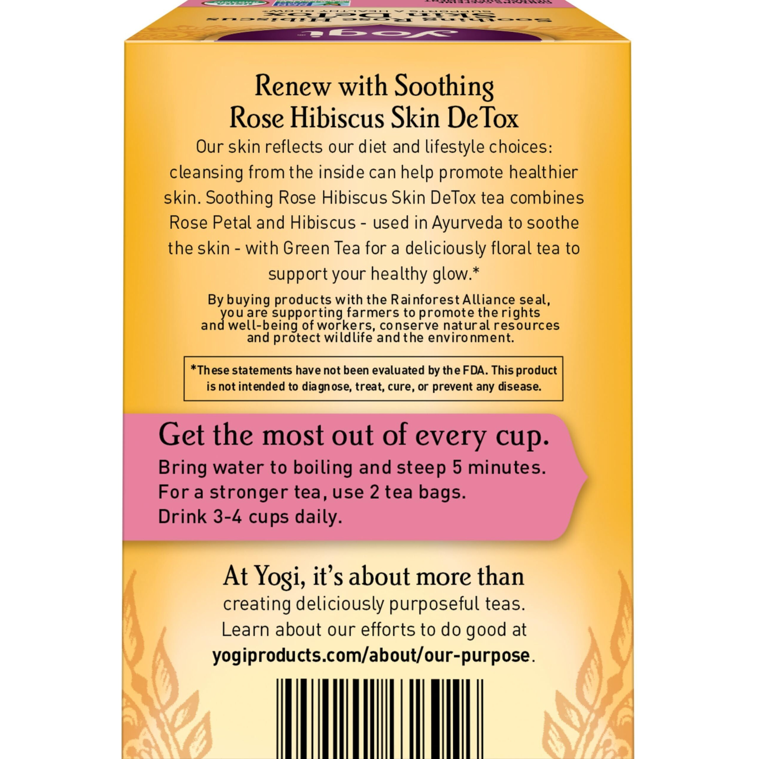 Yogi Tea Soothing Rose Hibiscus Skin Detox Tea - 16 Tea Bags Per Pack (4 Packs) - Organic Detox Tea To Support Skin Health - Includes Green Tea Leaf, Rose Petal, Honeybush Leaf, Hibiscus & More