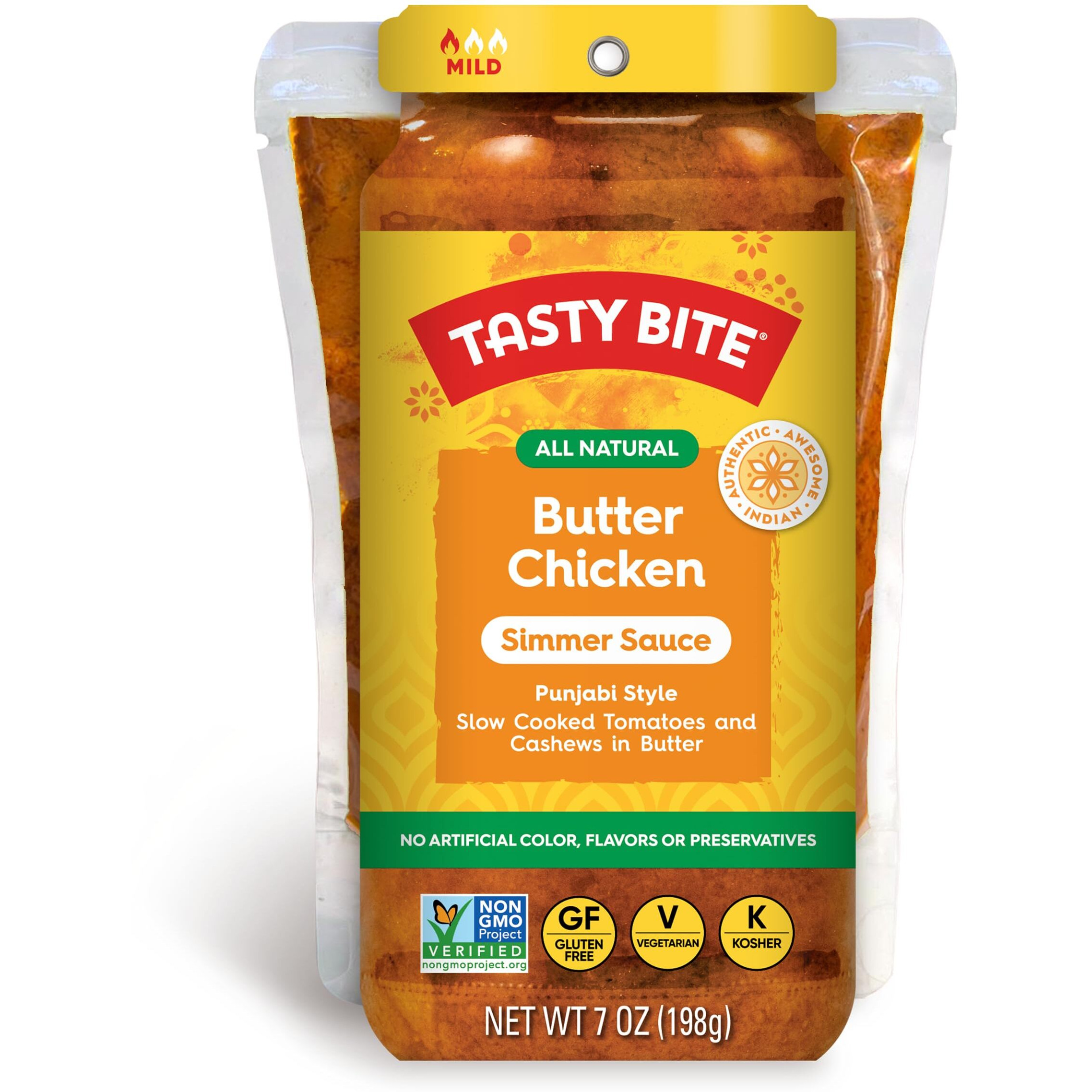 Tasty Bite Punjabi Style Butter Chicken Simmer Sauce, 7-Ounce 5-Pack, 3-4 Servings, Vegetarian, Tomatoes & Cashews In Butter
