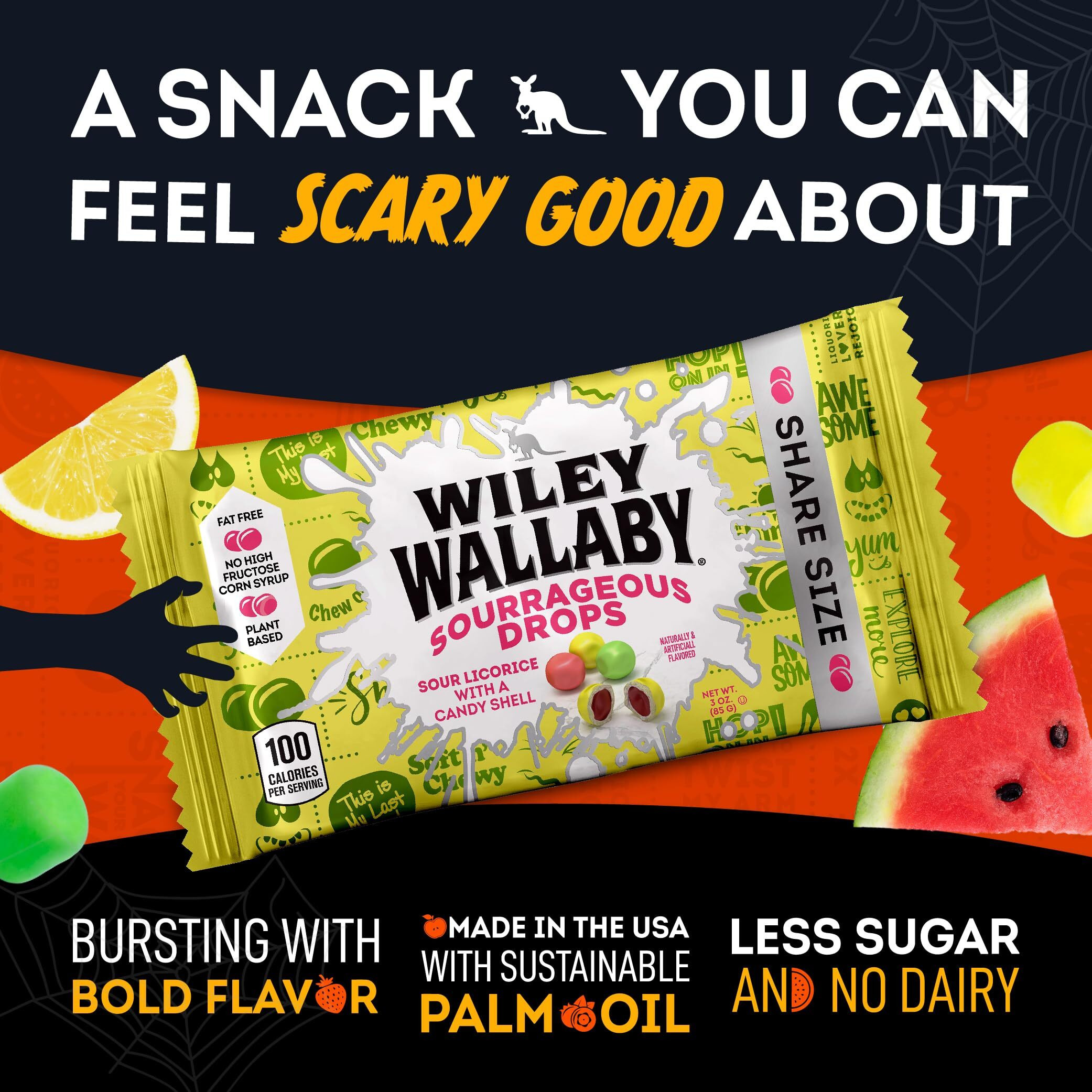 Wiley Wallaby Licorice Candy Bites 3.0 Ounce Gourmet Sourrageous Drops In Mini Candy Bags, 18 Pack