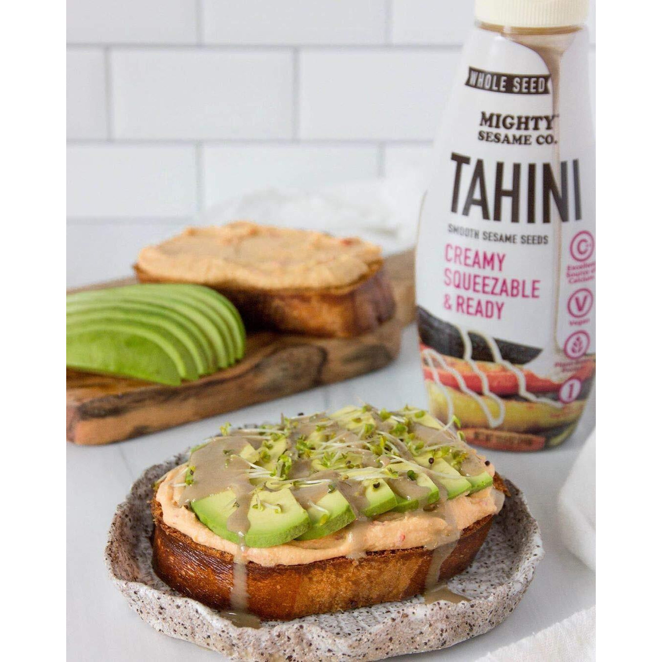 Mighty Sesame "&quotWhole Seed"" Creamy & Ready Squeezable Tahini Paste, 10.9Oz (2 Pack) Gluten Free, Vegan, Non Gmo, Keto Friendly, Plant Based Protein, Kosher