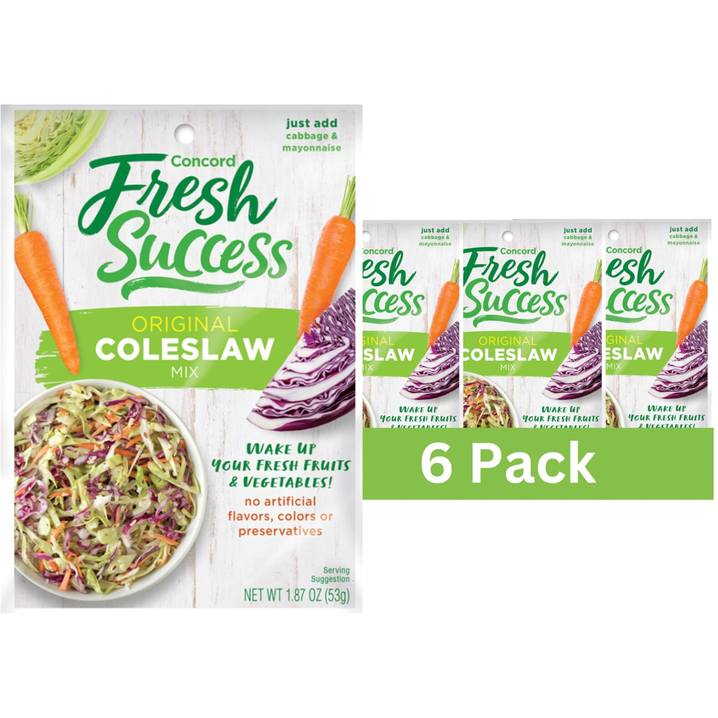Concord Foods All-American Coleslaw Seasoning Mix, Tangy, Sweet-Tart Blend For Creamy Coleslaw - Just Add Cabbage And Mayonnaise 1.87 Ounce Pack Of 6